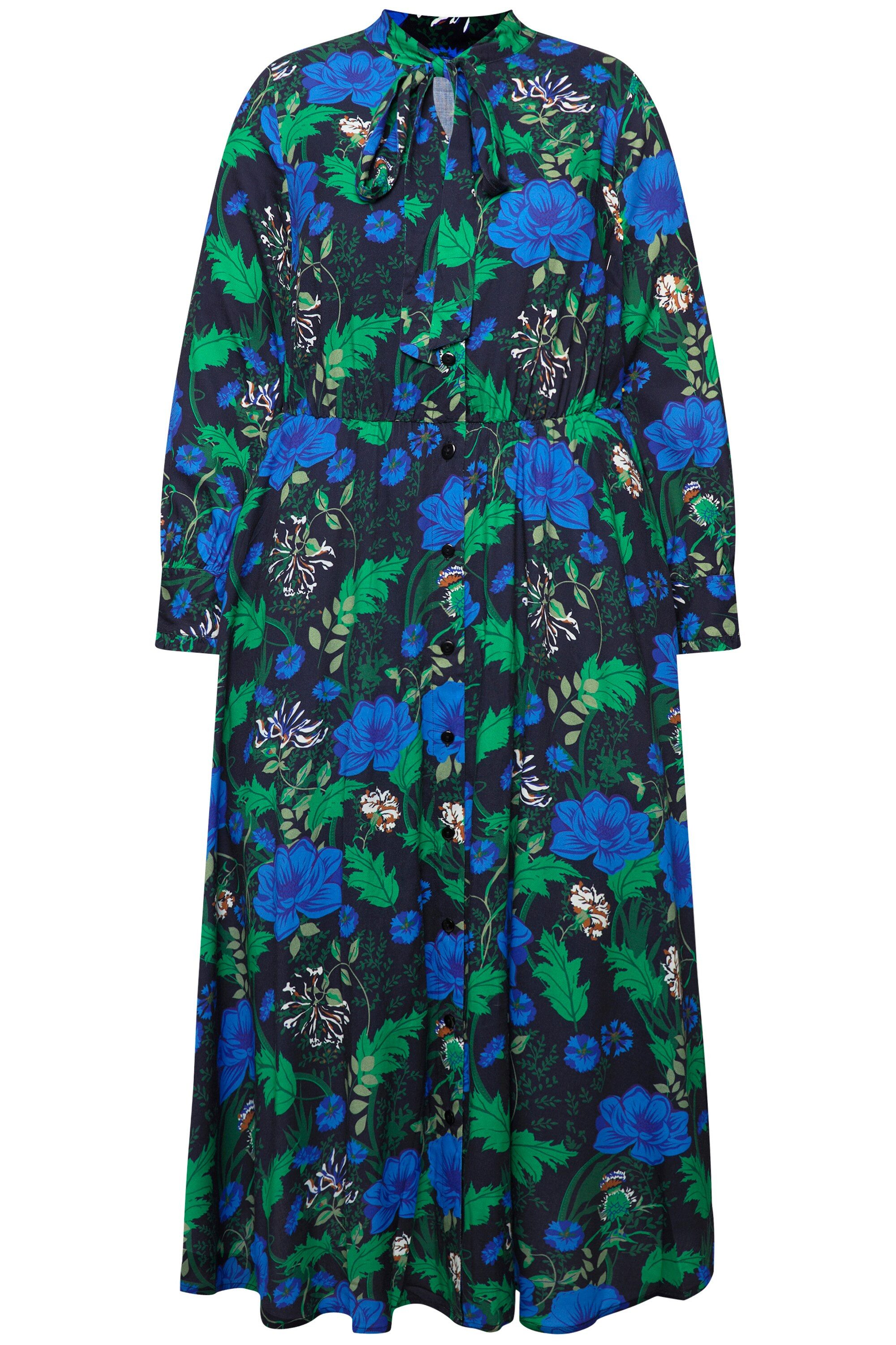 Ulla Popken Jerseykleid Maxikleid A-Linie V-Ausschnitt Schluppe Langarm