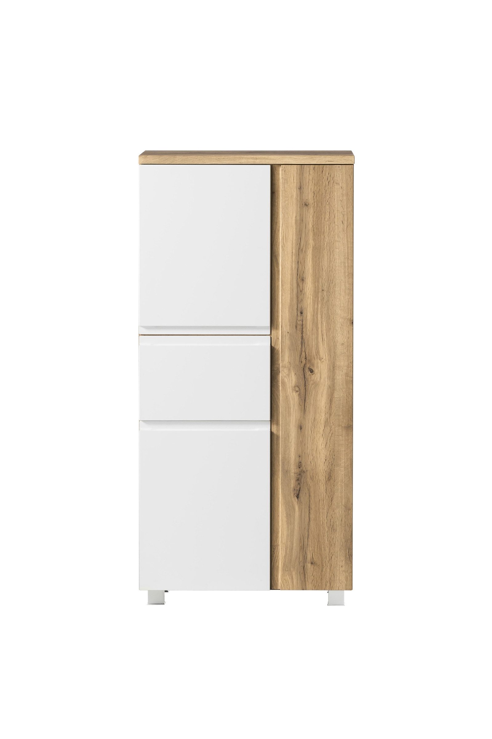HELD MÖBEL Midischrank in weiß/ Wotaneiche, MDF - 65x130x35cm (BxHxT)