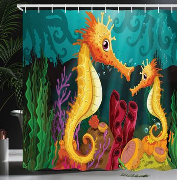 Abakuhaus Duschvorhang Moderner Digitaldruck mit 12 Haken auf Stoff Wasser Resistent Breite 175 cm, Höhe 180 cm, Unterwasser- Seahorse Habitat