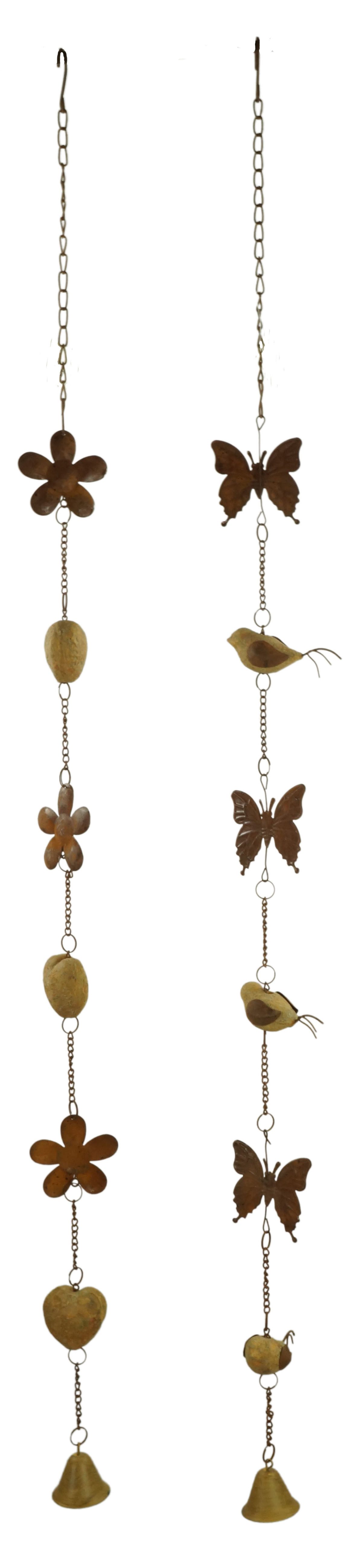 GerrysGardenAustria Dekohänger Hänger Vogel/Schmetterling und Herz/Blume ca. 105 cm 2er Set (Set, 2 St., 2), Zwei Metallanhänger in Rostoptik für innen und außen geeignet