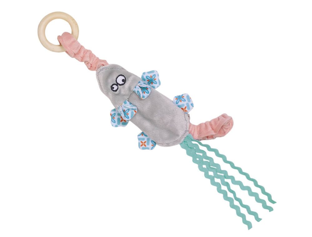 Nobby Tierball Plüsch Maus elastisch mit Holzring, blau, 29,5cm