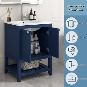 REDOM Waschbeckenunterschrank Badkommode, mit Unterschrank 60cm mit Keramik-Waschbecken (Badmöbel Einzel Waschtisch)