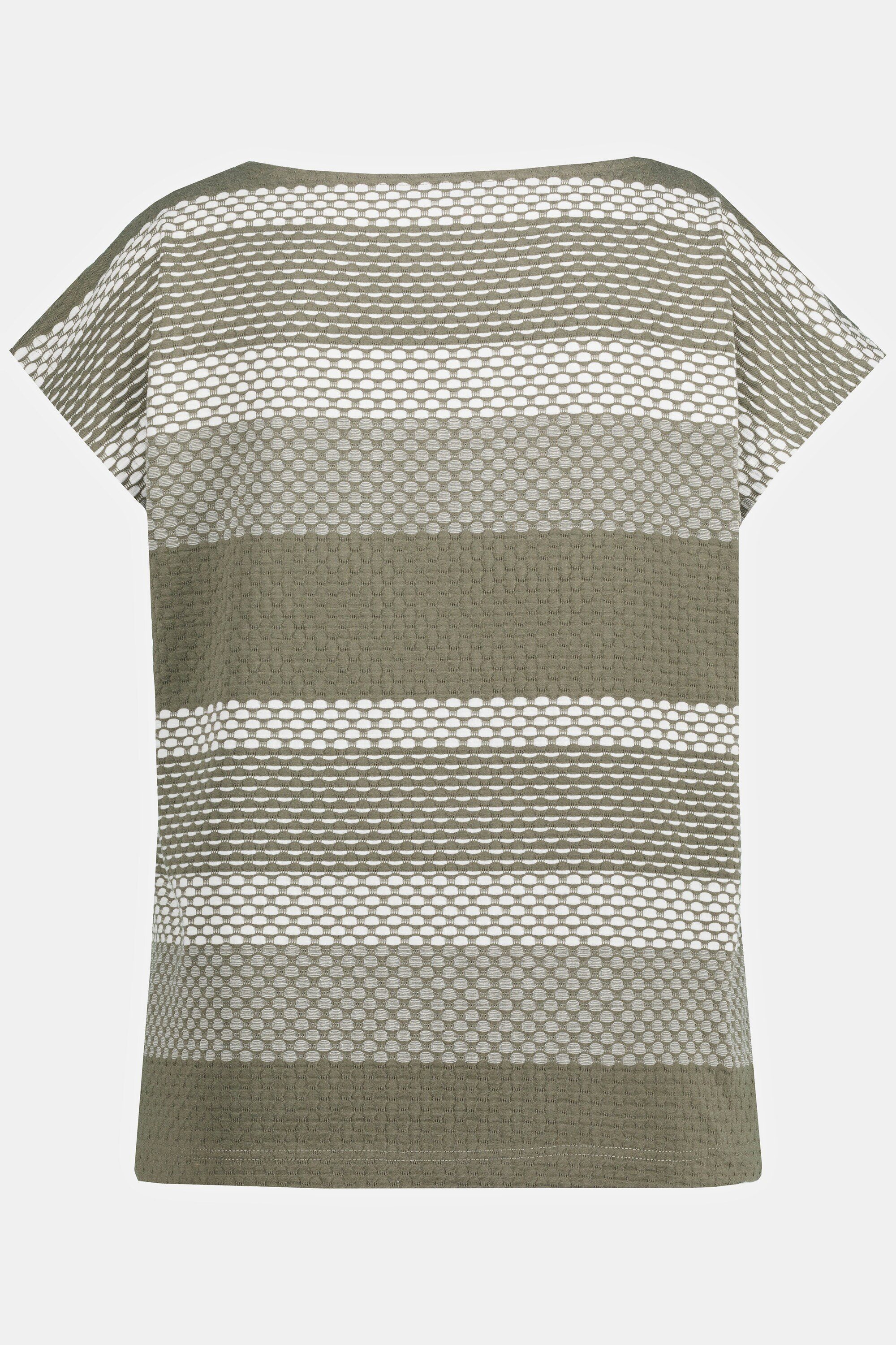 Ulla Popken Rundhalsshirt T-Shirt Rundhals Jacquard-Streifen Oversized salbei