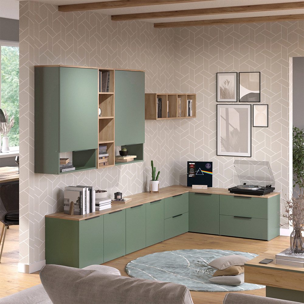 Vicco Wohnwand Wido, Grün/Sonoma, 9 Teile günstig online kaufen