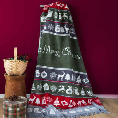 Plaid X-Mas Weihnachsdecke Kuscheldecke Tagesdecke Decke 150x200 cm, SEI Design, Weihnachtsdeko Winter Deko Weihnachten Überwurf