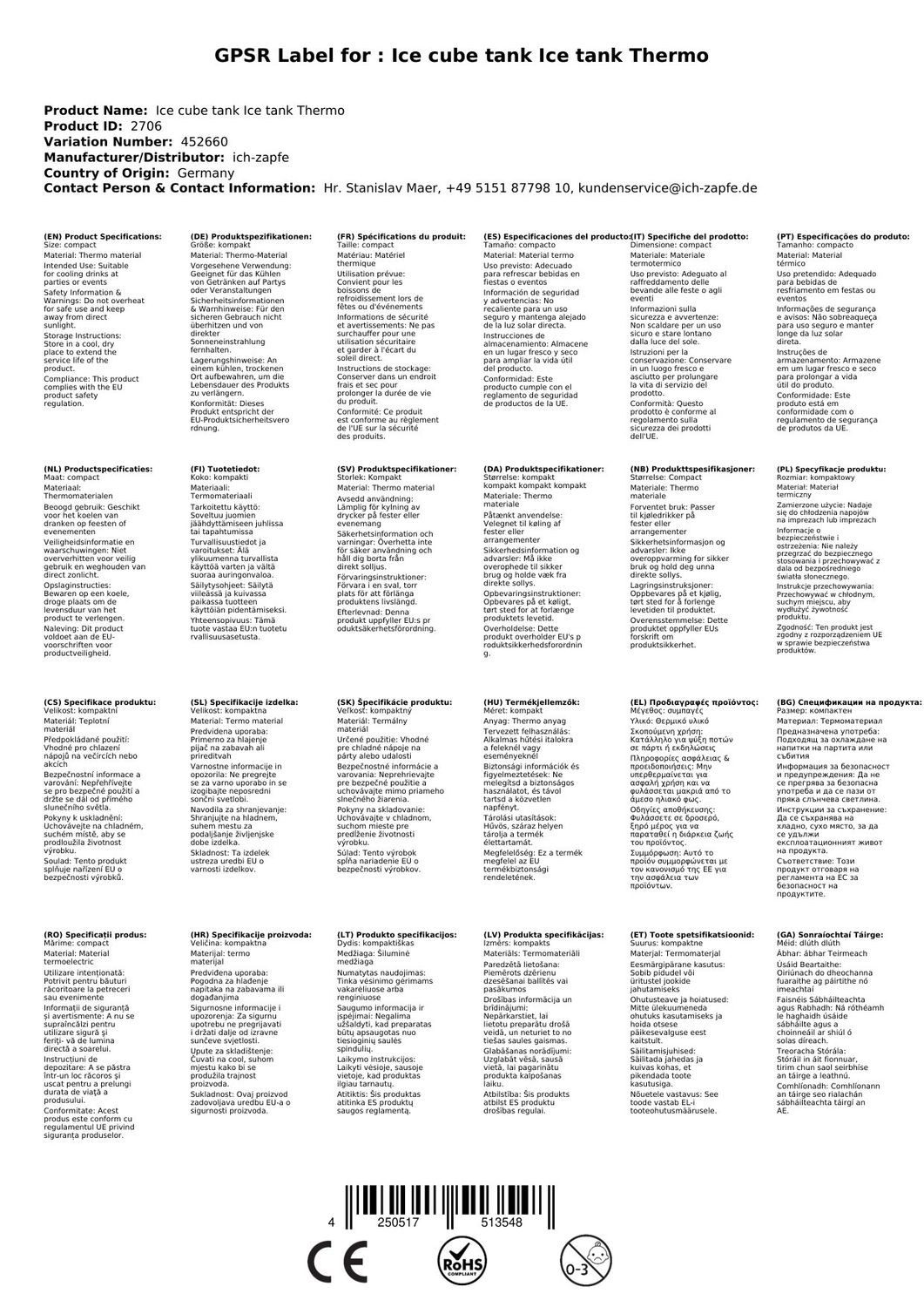 WAS Eiswürfelbehälter Eiswürfelbehälter Eisbehälter Thermo