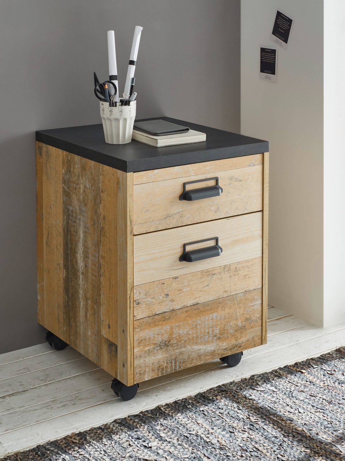 Furn.Design Rollcontainer Stove, (Bürocontainer in Used Wood Vintage und Anthrazit, 47 x 60 cm), Used Wood Vintage, mit Soft-Close