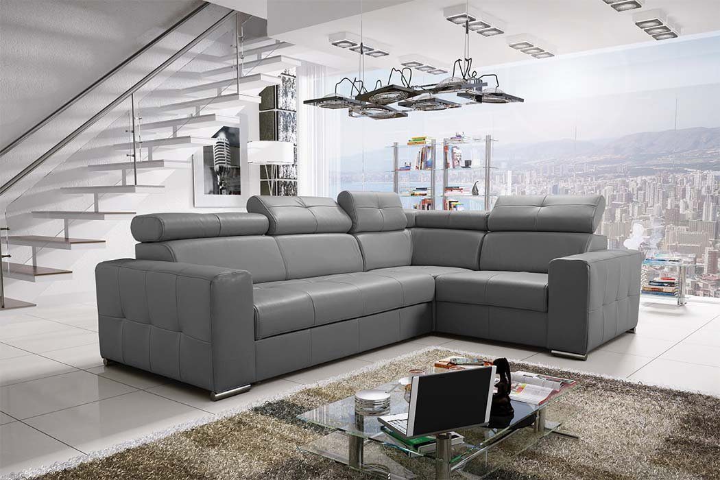 JVmoebel Ecksofa, Ecksofa Couch Polsterung Wohnzimmer Leder L-Form Grau
