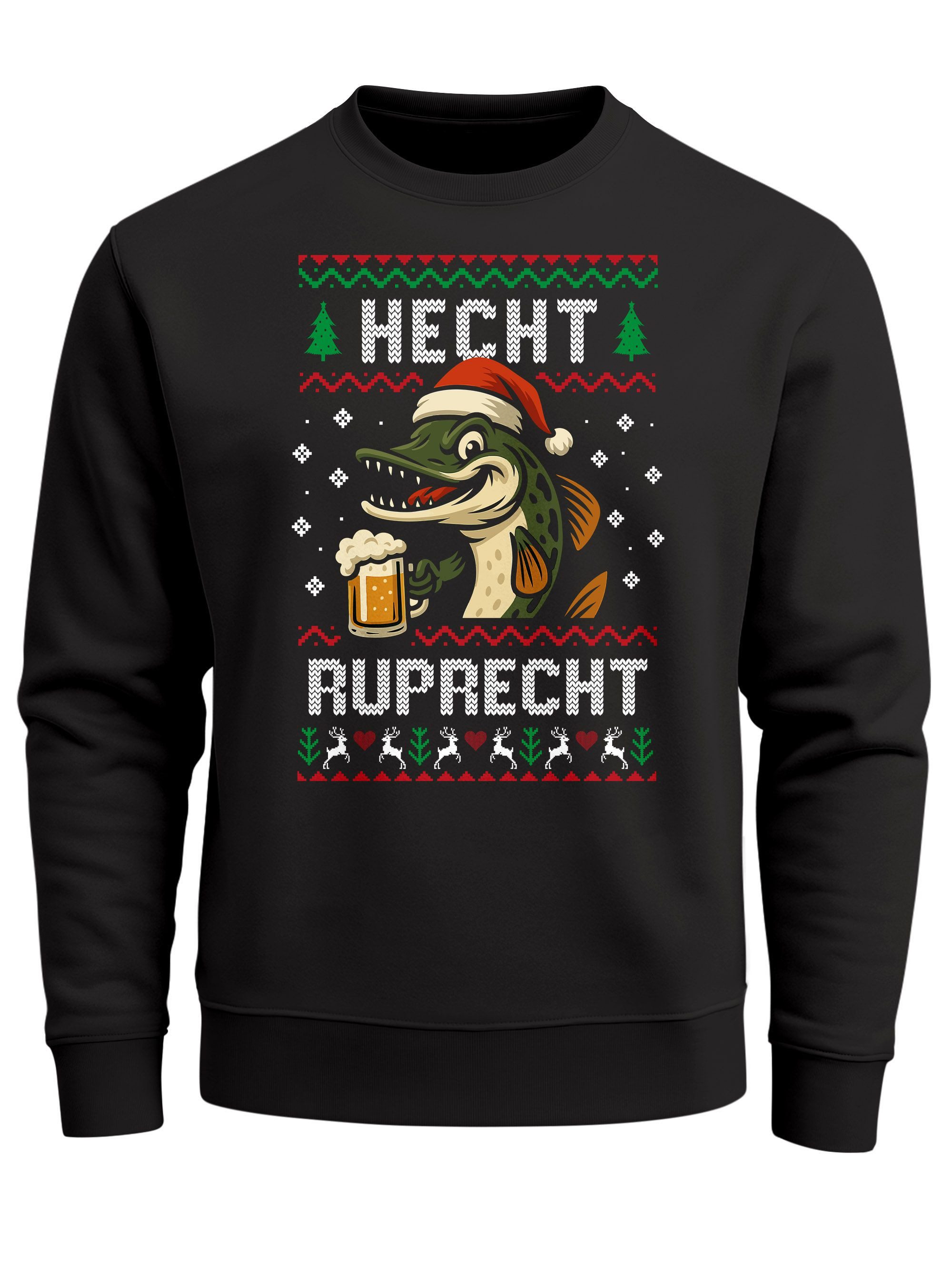 Sweatshirt Sweatshirt Herren Weihnachtspullover Lustig Hecht Ruprecht Ugly XMAS