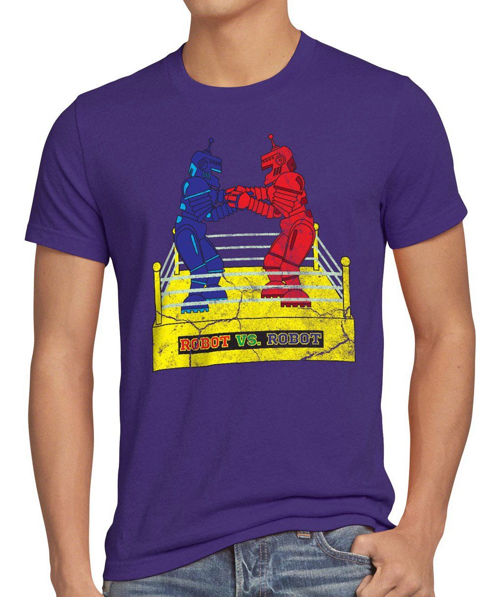 style3 Print-Shirt Herren T-Shirt Roboter big bang sheldon boxen Robot rock em spiel Cooper Theory lila