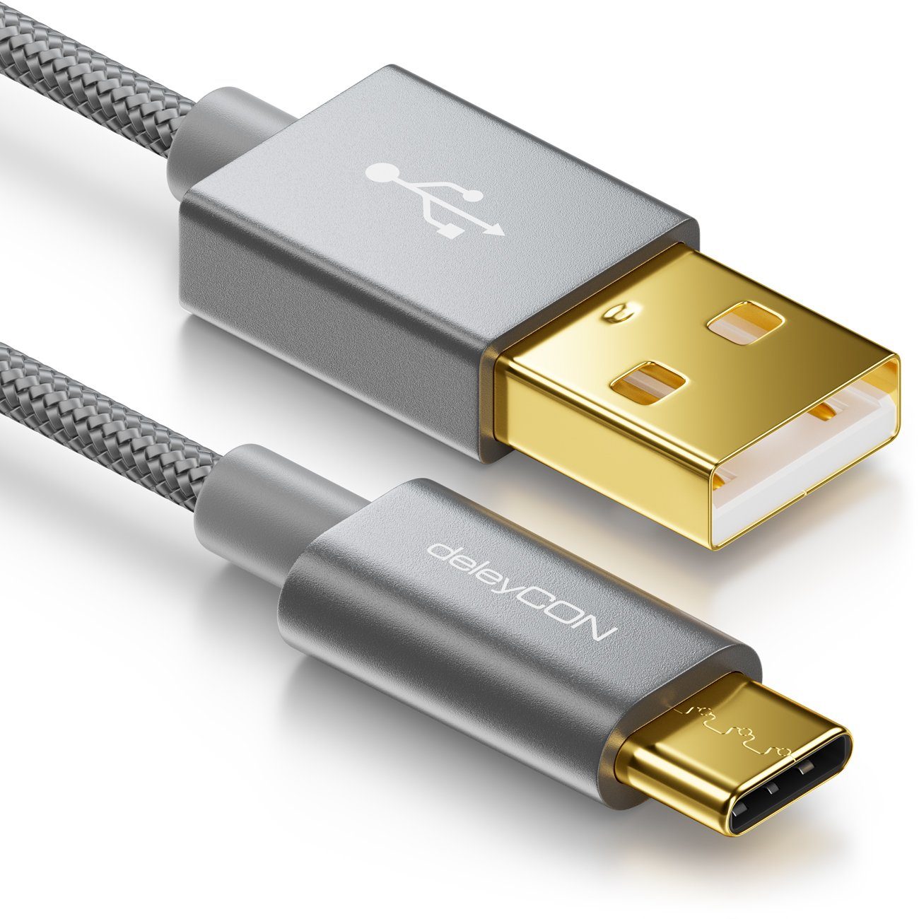 deleyCON deleyCON USB C Kabel 0,15m Nylon + Metallstecker auf USB 2.0 (Typ-A) Smartphone-Kabel