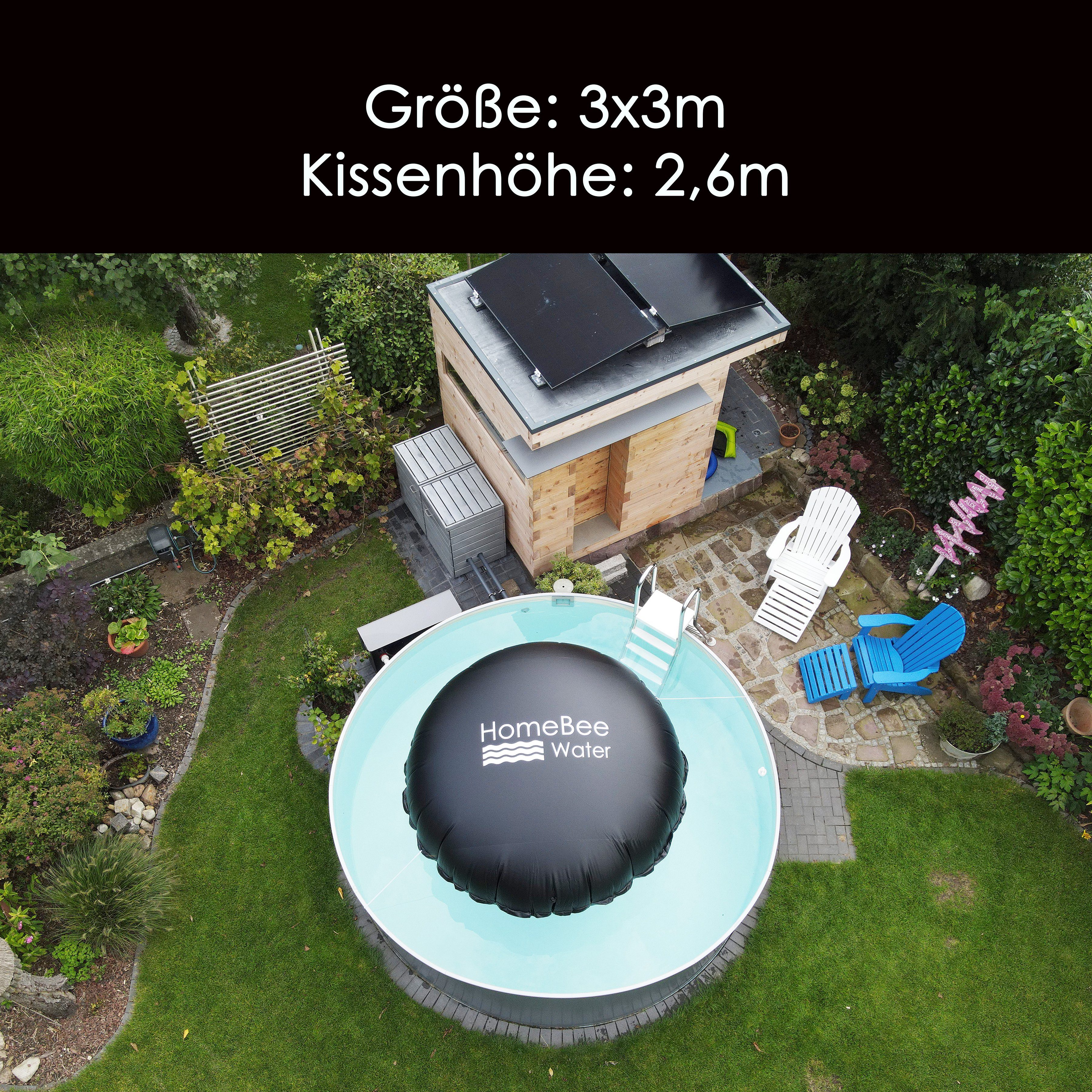 HomeBee Pool-Abdeckplane Poolkissen Winter XXL (3 Meter Durchmesser)  (Komplettset inkl. Zubehör, 1-St., inkl. 6 Befestigungskordeln und  Reparaturflicken), Langlebiges und starkes PVC Material