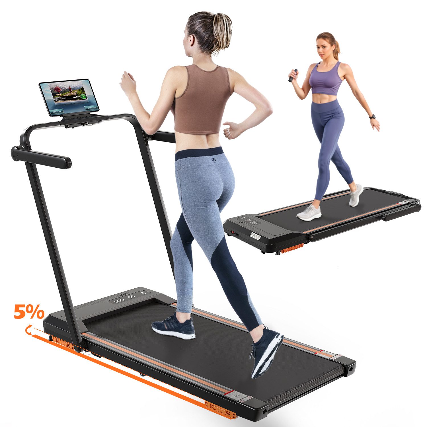 Laufband mit Steigung 2 IN 1, Laufband Klappbar mit LED Display