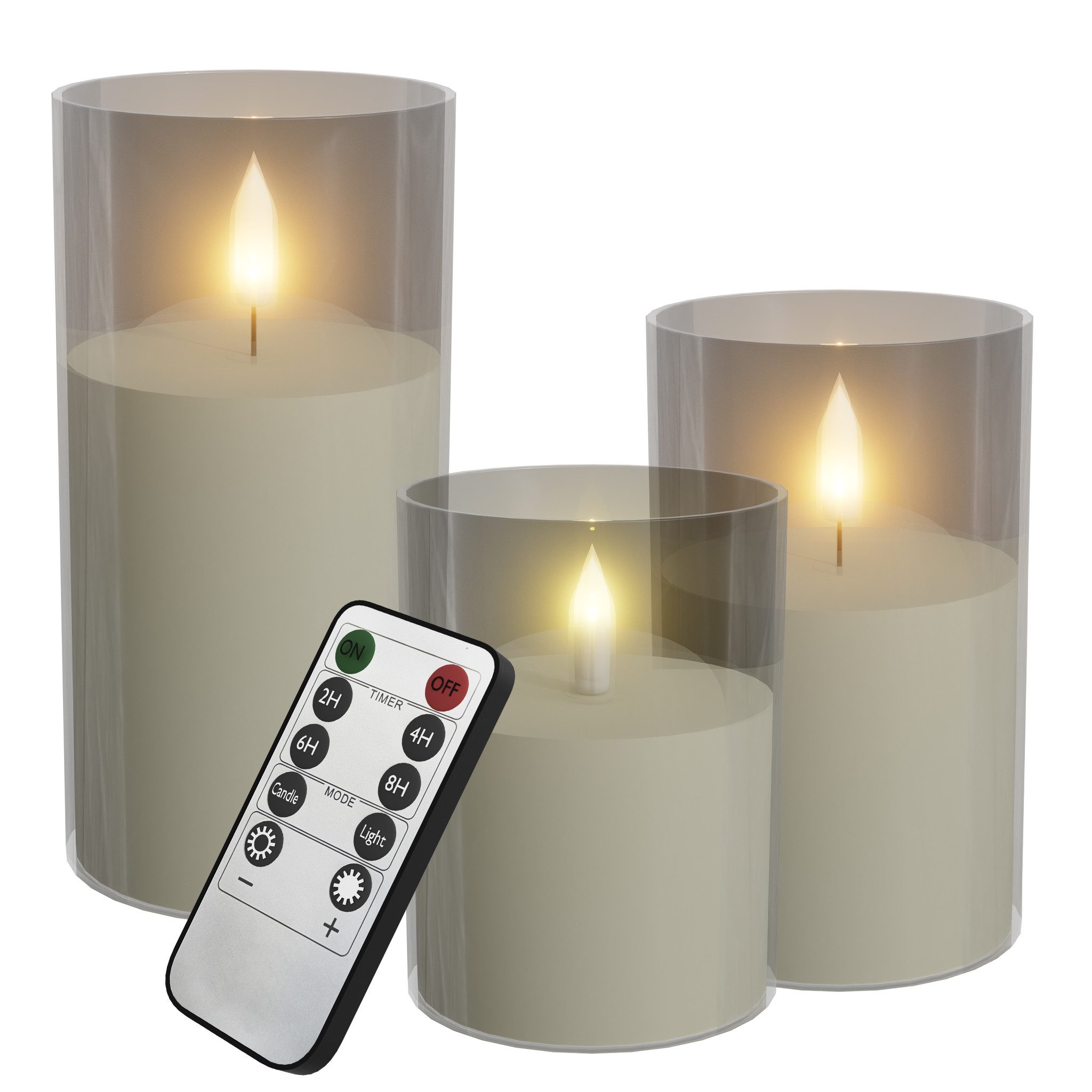 FIVMEN LED-Kerze 3 Stück LED Kerzen Flammenlosekerzen mit Fernbedienung Acryl Shell