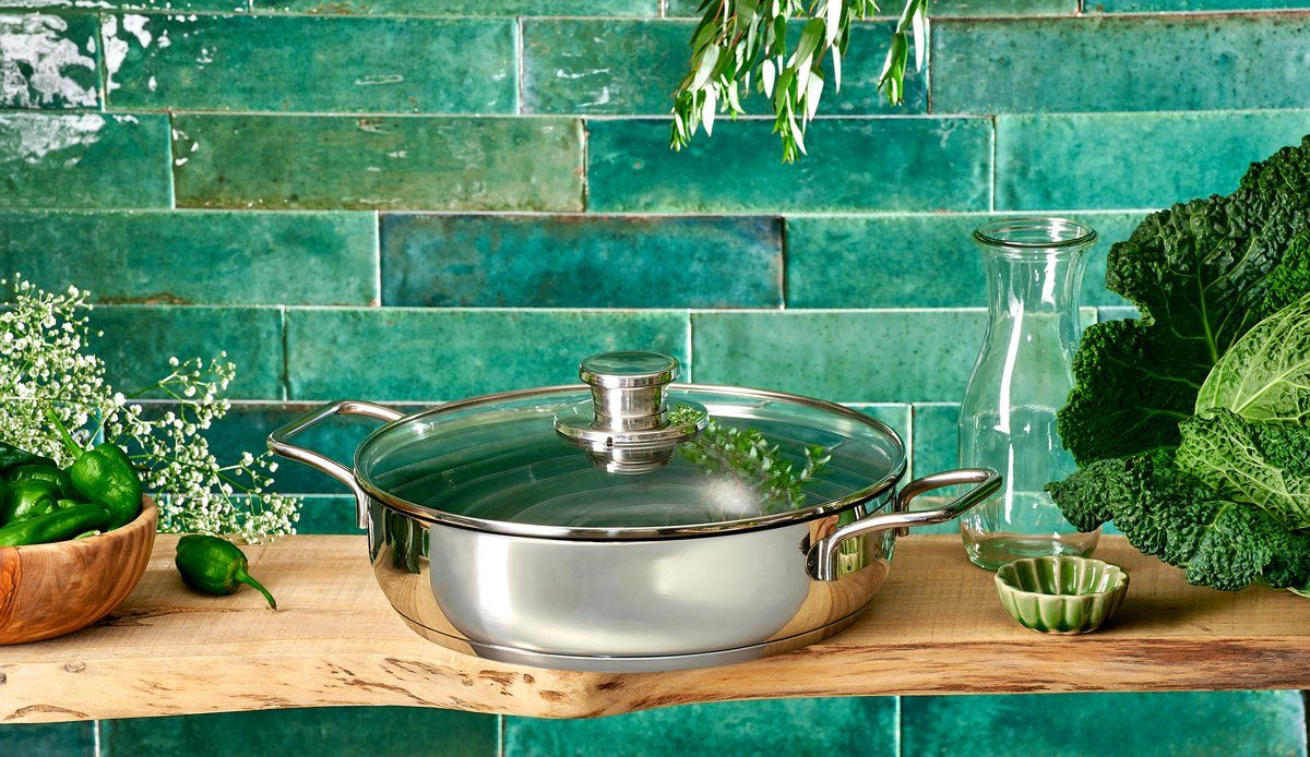 SCHULTE-UFER Schmorpfanne Green Life EDENA, Edelstahl (Set, 1 x Pfanne, 1 x Deckel), Ø 32 cm