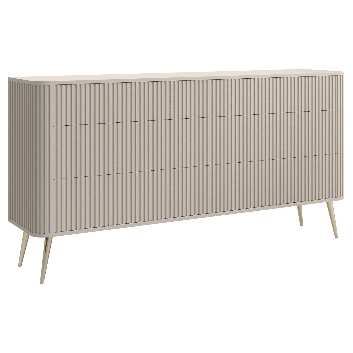 Selsey Kommode OVARLO, mit 6 Schubladen und geriffelten Fronten, greige mit goldenen Beinen