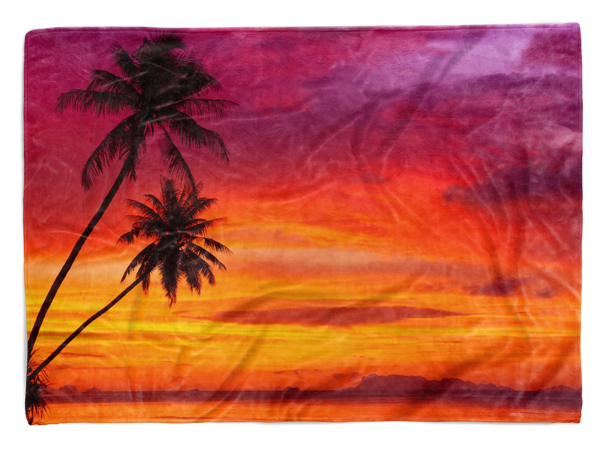 Sinus Art Handtücher Handtuch Strandhandtuch Saunatuch Kuscheldecke mit Fotomotiv Abendröte Palmen T, Baumwolle-Polyester-Mix (1-St), Handtuch