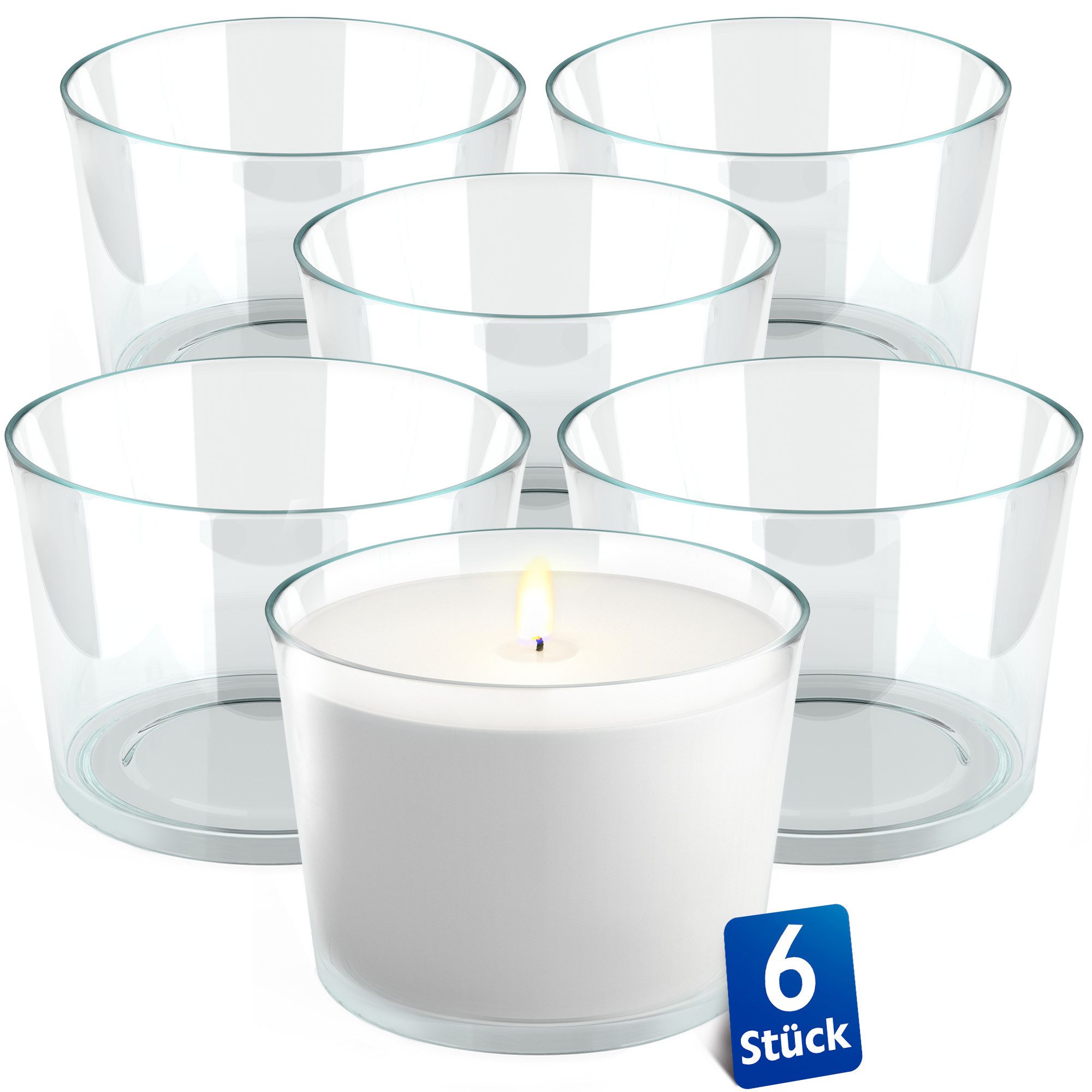 KONZEPT Tischkerzenhalter Teelichtgläser 150 ml, groß und transparent 7,2 x 5,8 x 8,2 cm (Set, 6 St., (Teelichthalter, Kerzengläser), Glasteelichthalter, Kerzenwindlicht, Vorspeisengläser, Dessertgläser