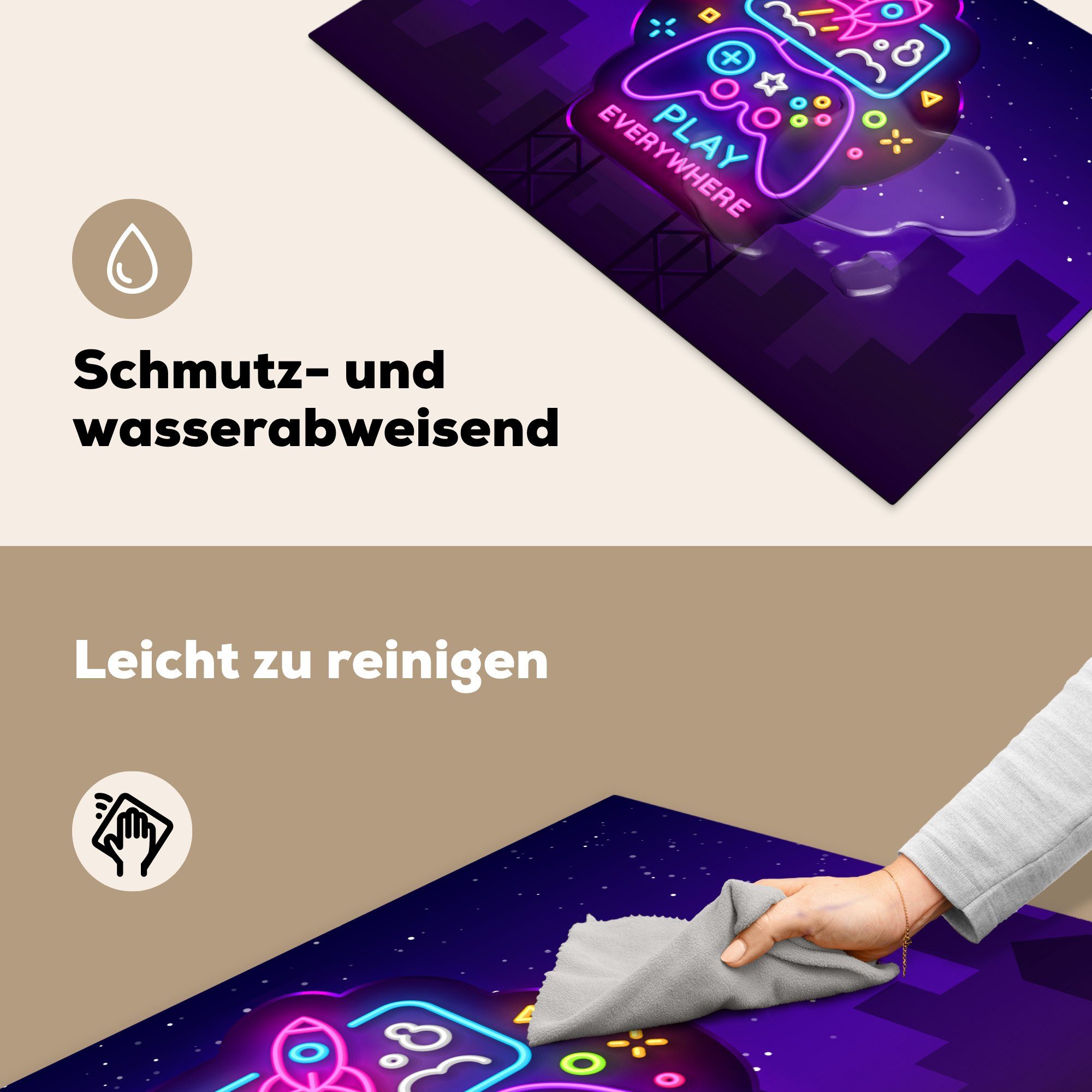 MuchoWow Herdblende-/Abdeckplatte Gaming (1 Neon Nacht cm, - Controller, küche - - Arbeitsplatte - 81x52 Vinyl, tlg), Ceranfeldabdeckung, Spielen für - Blau