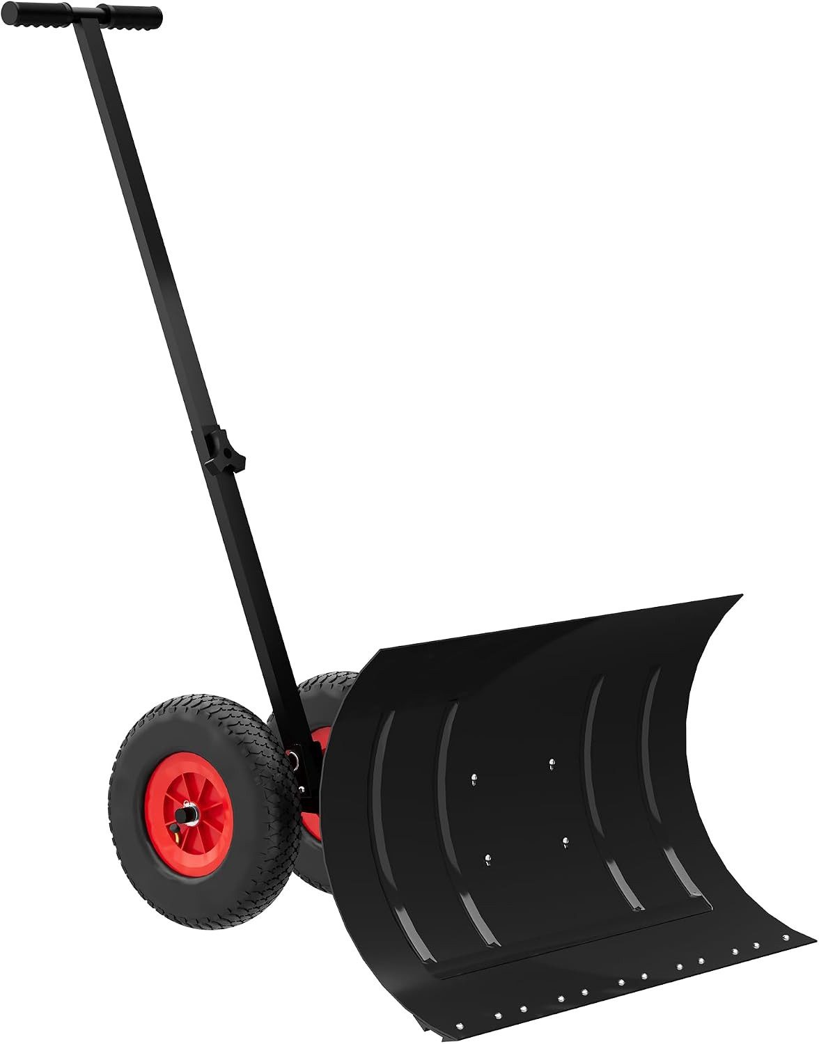 GarveeMore Schneeschieber mit Rädern 74cm Breite 5-fach verstellbar, 74 cm Arbeitsbreite, verstellbarer Griff, 5 Winkel, Gummiräder, leicht, langlebig