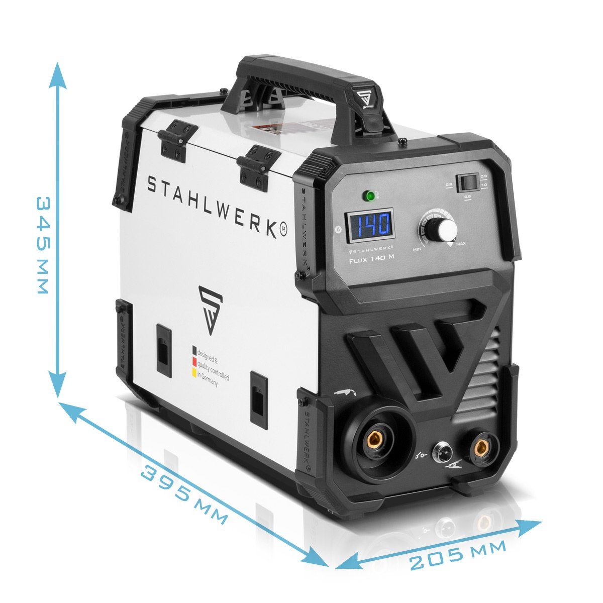 STAHLWERK Fülldrahtschweißgerät FLUX 140 M 7-tlg., Komplett-Set, 140 A, mit 140 - synergischem IEC Schweißgerät 54 Fülldraht ohne Ampere, Schweißen Drahtvorschub, Schutzgas, 60974-1