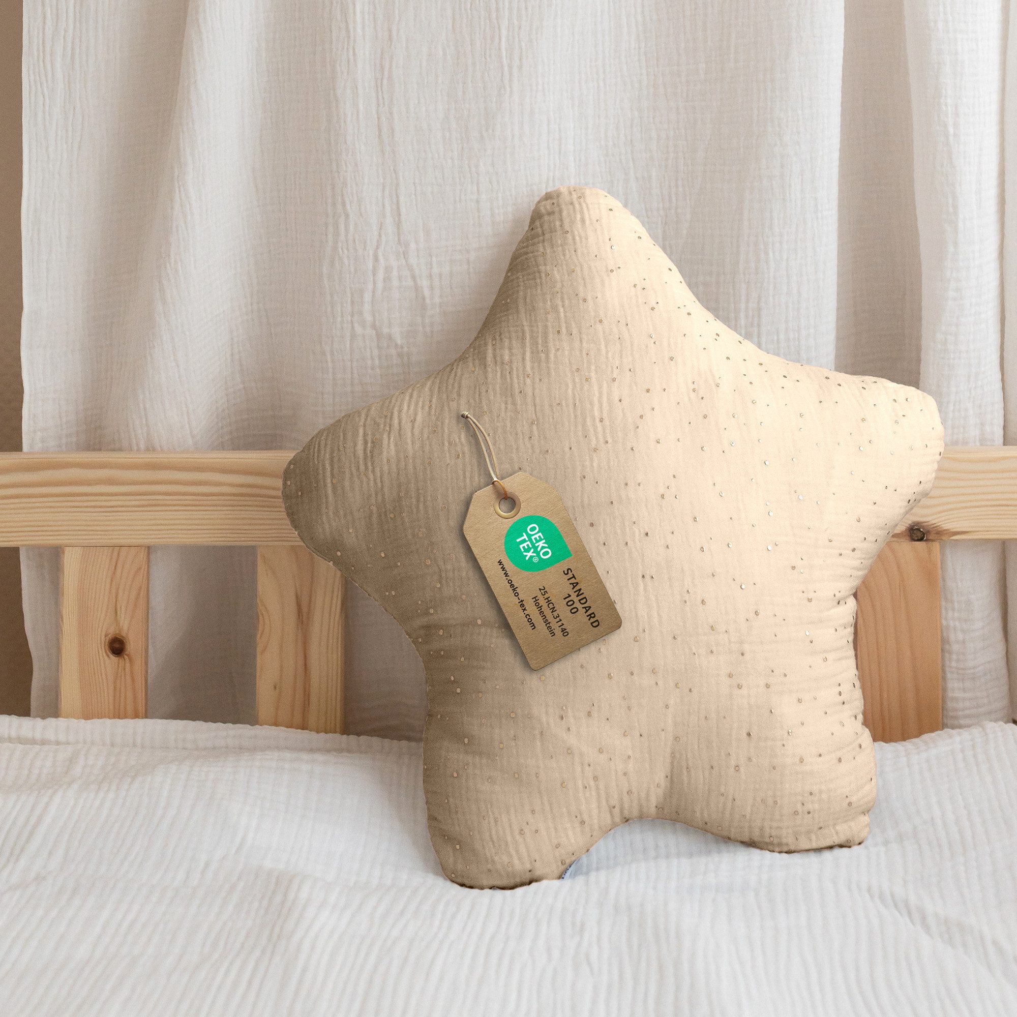 lilimaus Dekokissen Kuschelkissen Herz & Stern aus Musselin fürs Kinderzimmer, Kuschelkissen mit & ohne Füllung - passend zu Betthimmel & Bettwäsche