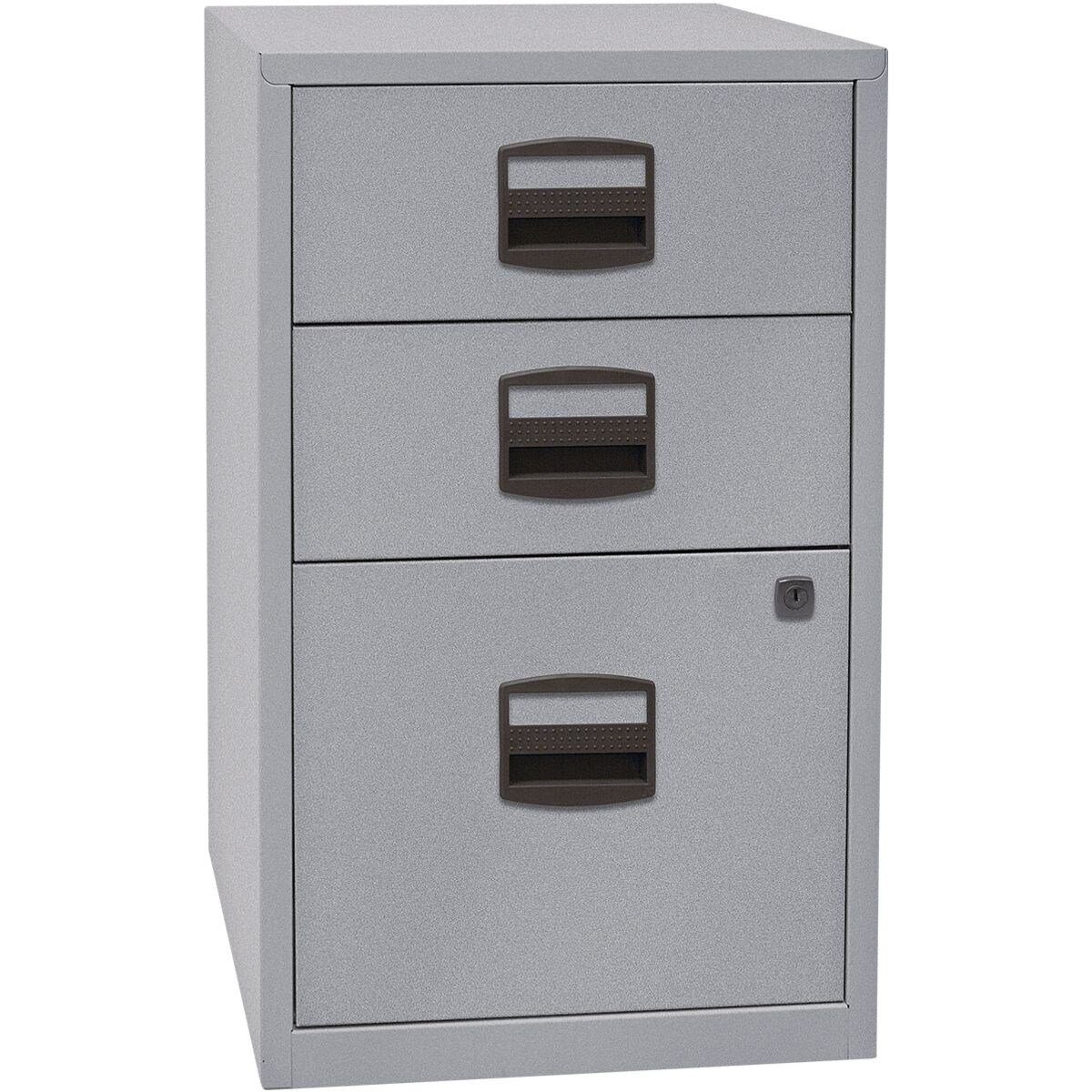 Bisley Home Beistellschrank PFA Schrank Stahl, aus silberfarben Schubladen, 3 Sockel, A4 ohne