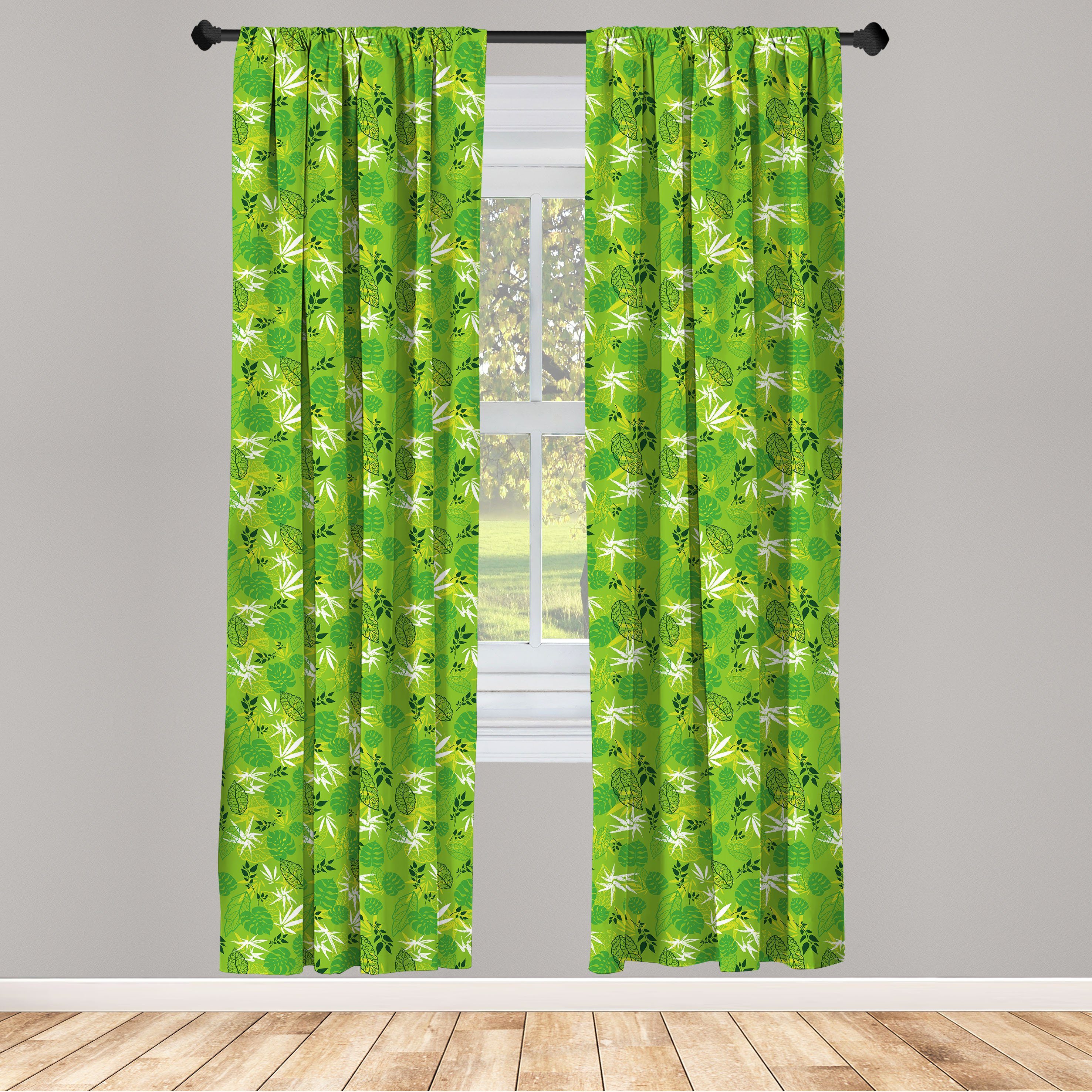 Gardine Vorhang für Wohnzimmer Schlafzimmer Dekor, Abakuhaus, Microfaser, Wald Jungle Szene Monstera Leaves | Fertiggardinen