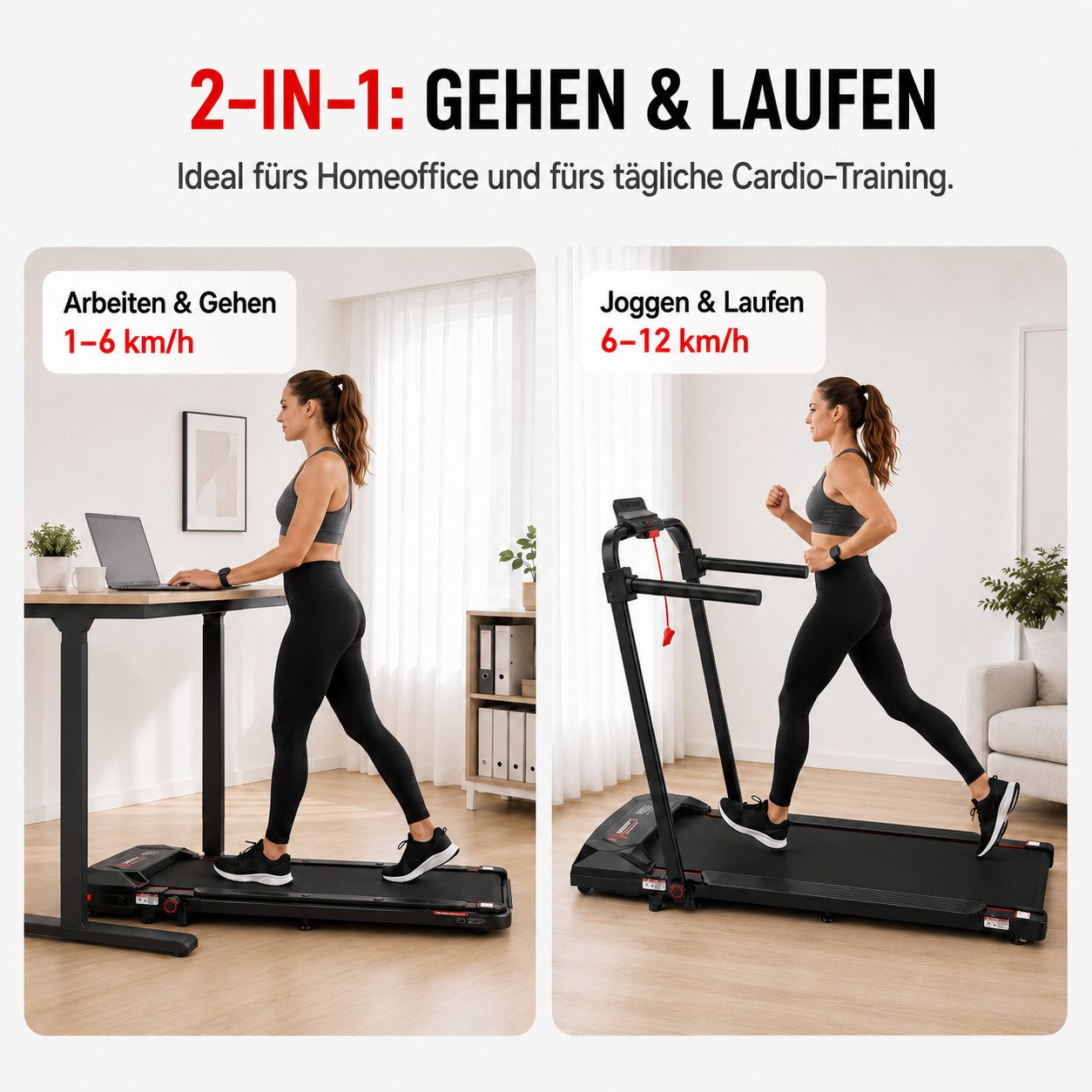 LIKESPORTING Laufband klappbar, 1400W 2 PS Walking Pad, 1–8 km/h, 6% Steigung, 100×40 cm Lauffläche, 120 kg, LED-Display, Fernbedienung