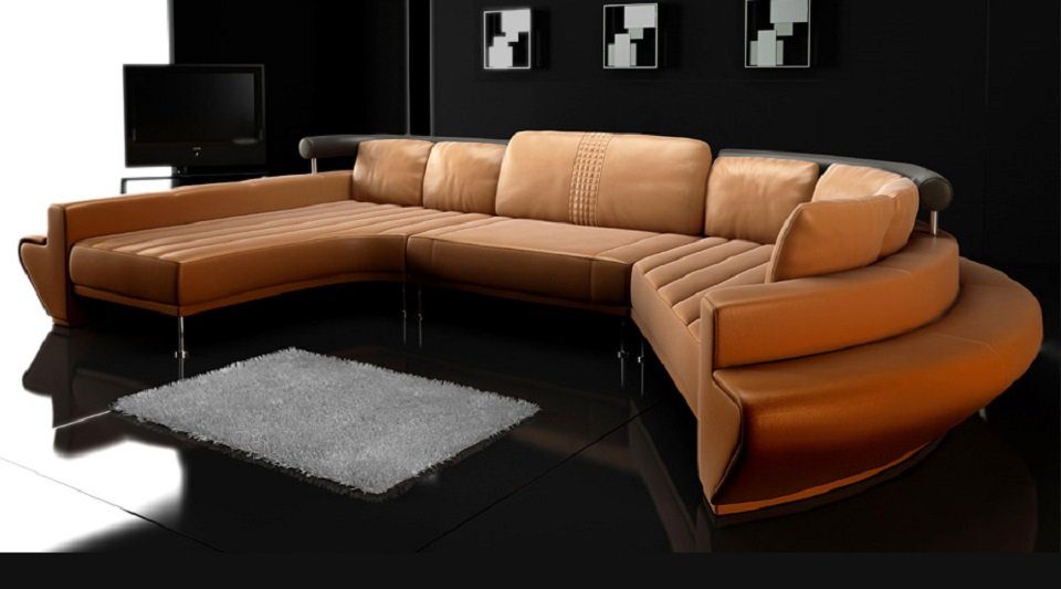 Rundsofas Wohnlandschaft JVmoebel Made Ecksofa Couch Runde Europe Polster Sofa in Orange/Schwarz Ecksofa,
