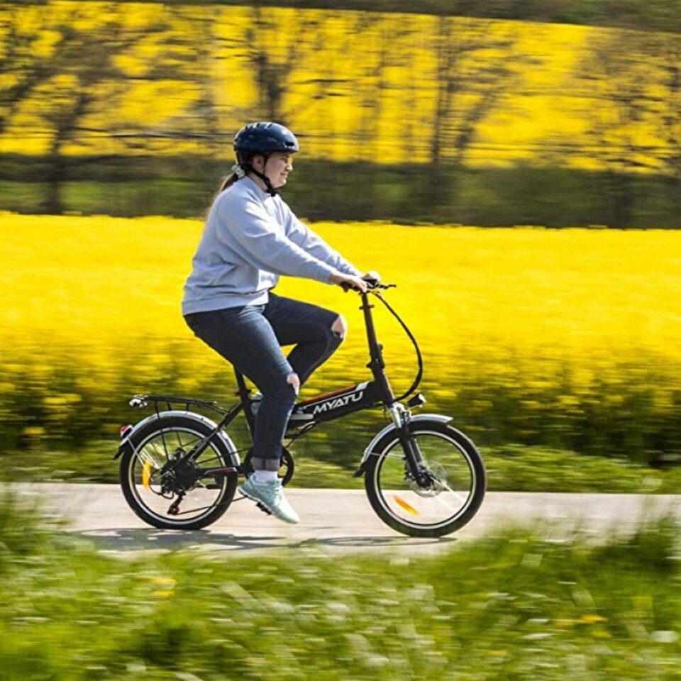 Myatu E-Bike 20 Zoll Klapprad Shimano Gang 374Wh Reichweite zu Faltrad, Tretlagerschaltung bis 7 E-Bike mit Lithium-Akku, 100km Schaltwerk