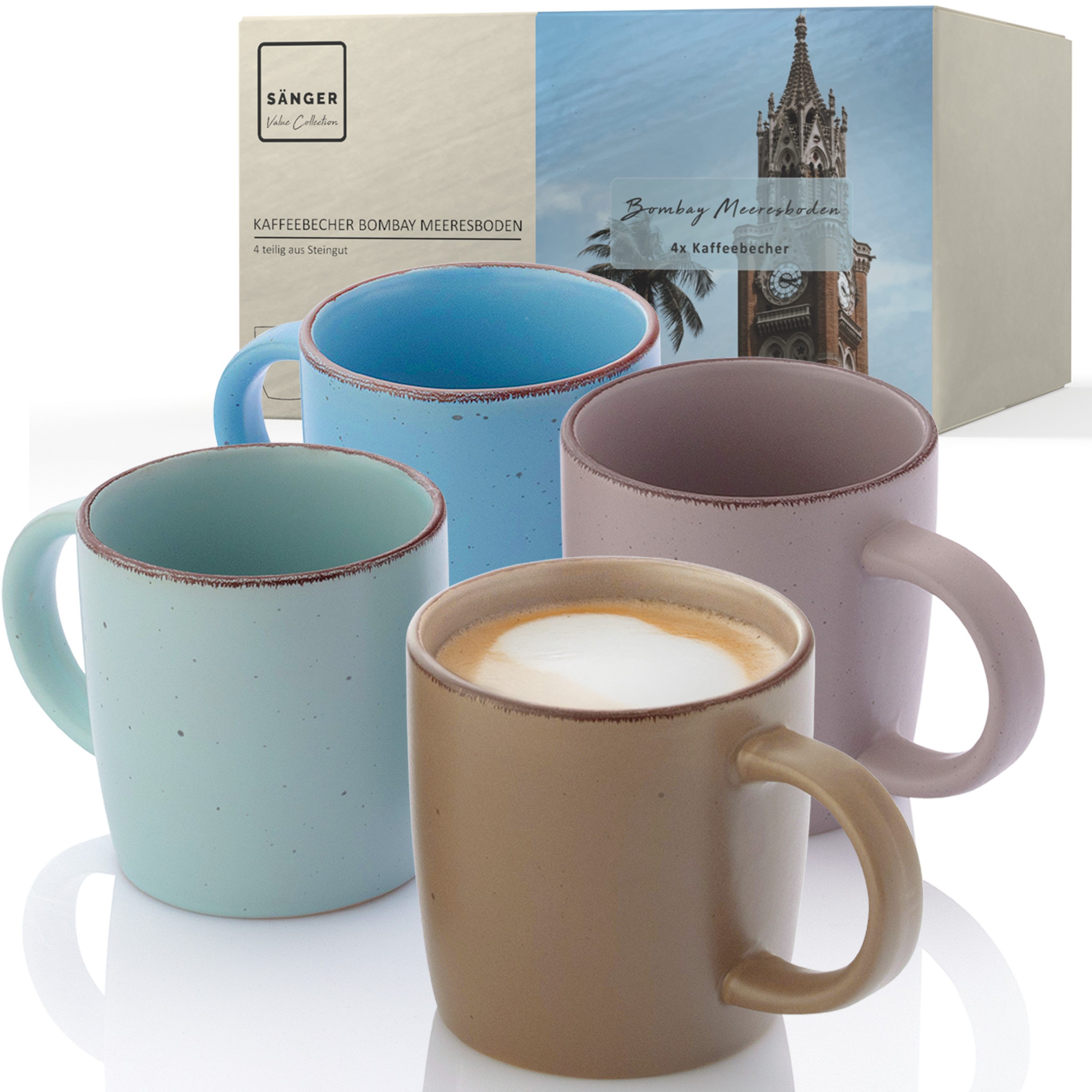 SÄNGER Кружки Bombay, Steingut, 4 tlg. Bombay Meeresboden Kaffeebecher, Mehrfarbig, VALUE COLLECTION