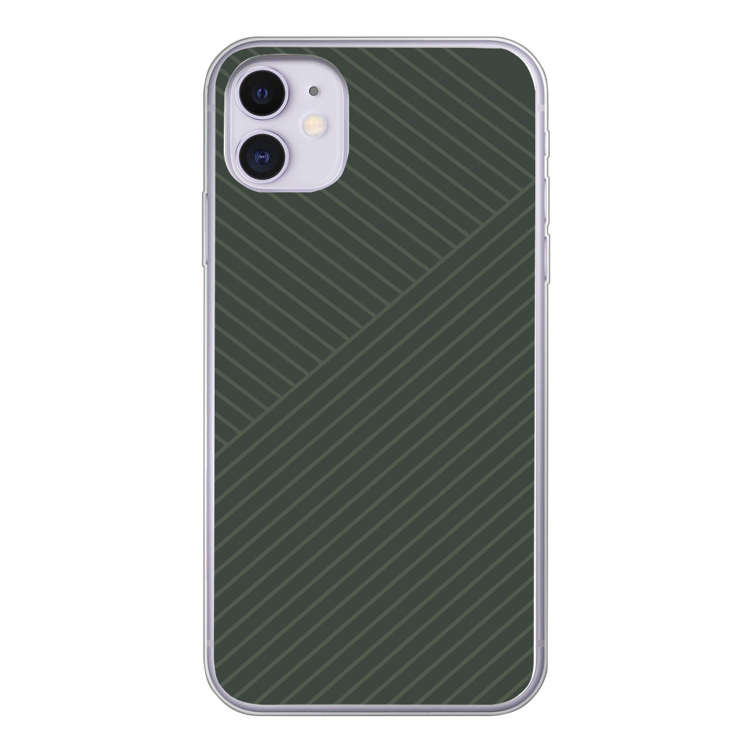 MuchoWow Handyhülle für Apple iPhone 11 Linien - Abstrakt - Grün - Minimalistisch, Smartphone-Bumper, Print, Handy Schutzhülle Dünn