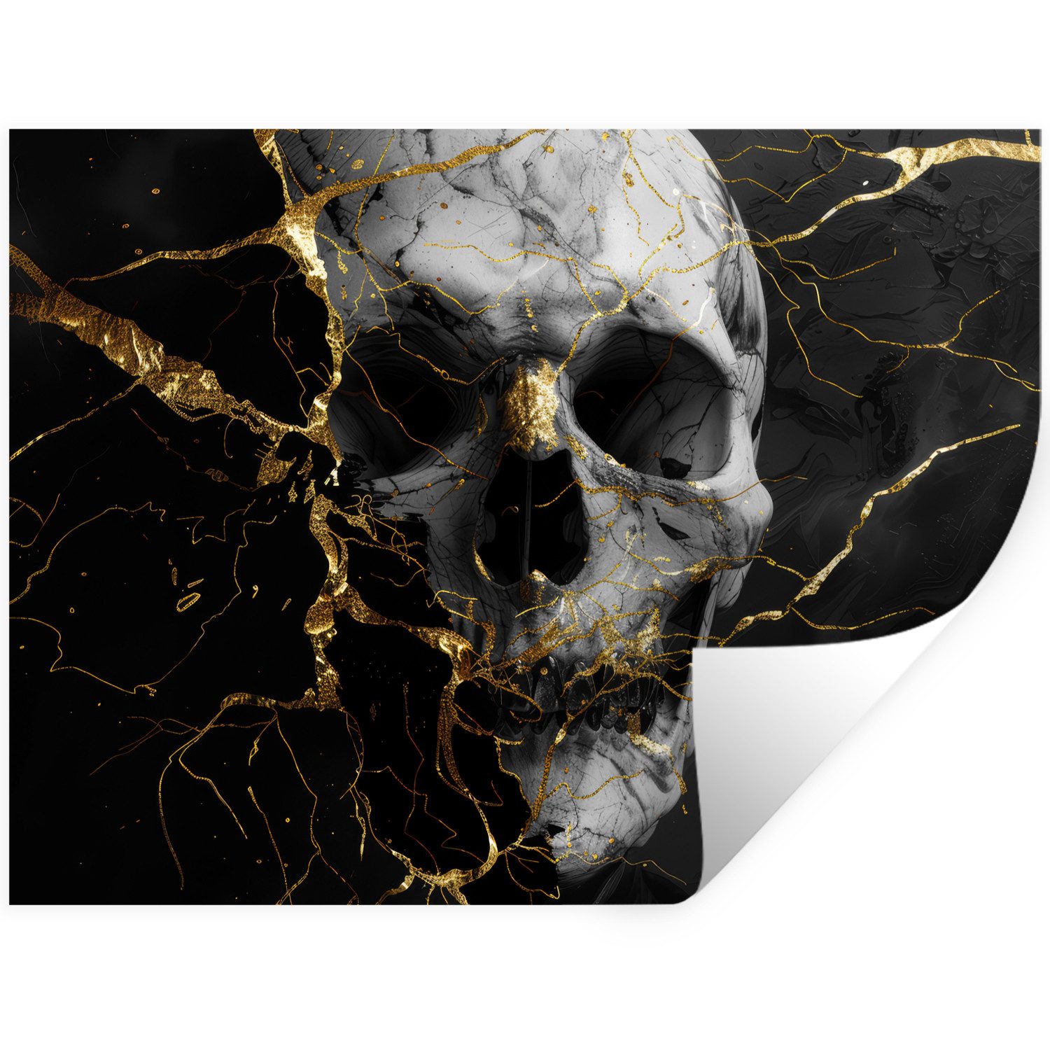 MuchoWow Wandsticker Gold - Abstrakt - Totenkopf - Gruselig - Tod (1 St), Wanddeko, Aufkleber, Wandtattoo, 120x90 cm