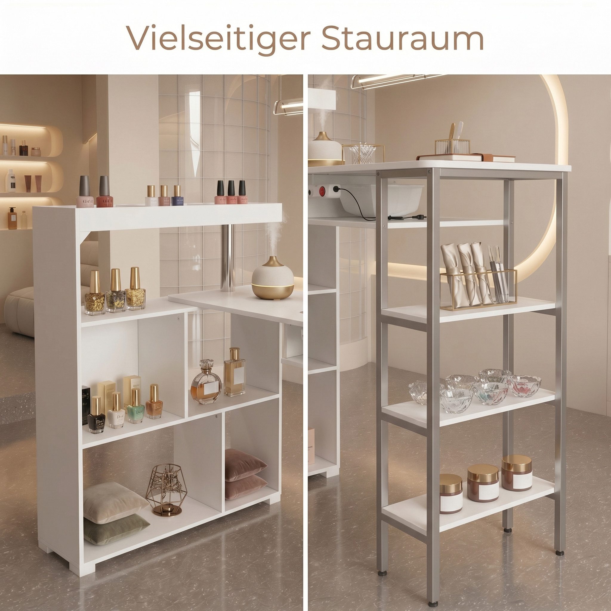 FUFU&GAGA Arbeitstisch Manikuertisch drehbar mit Staubabsaugung, Eck-Nageltisch Regal, Weiß – Bild 5 von 5