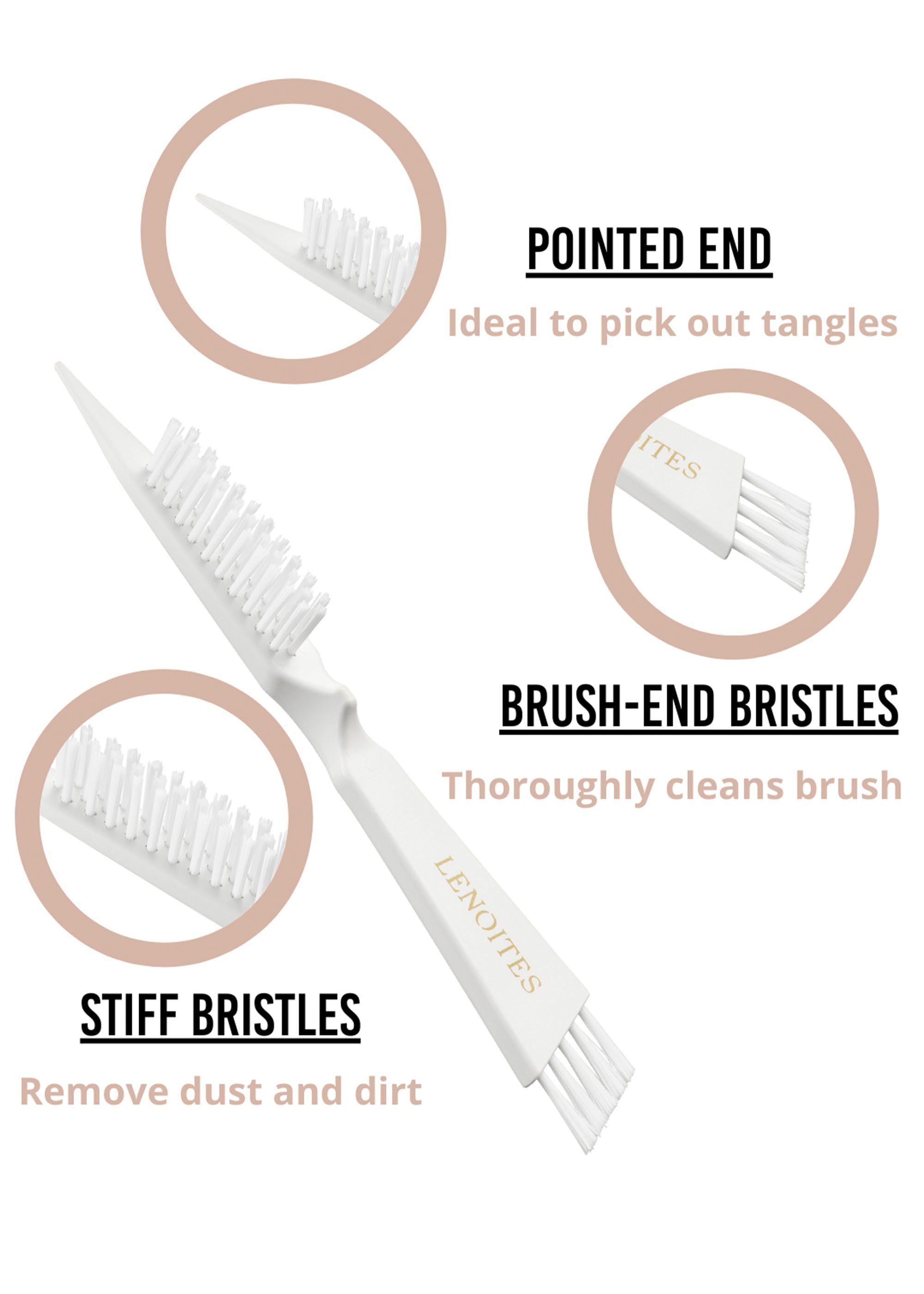 Lenoites Haarbürste Hair Brush Wild Boar with Cleaning Tool, Glanz, stilvoll, sanft