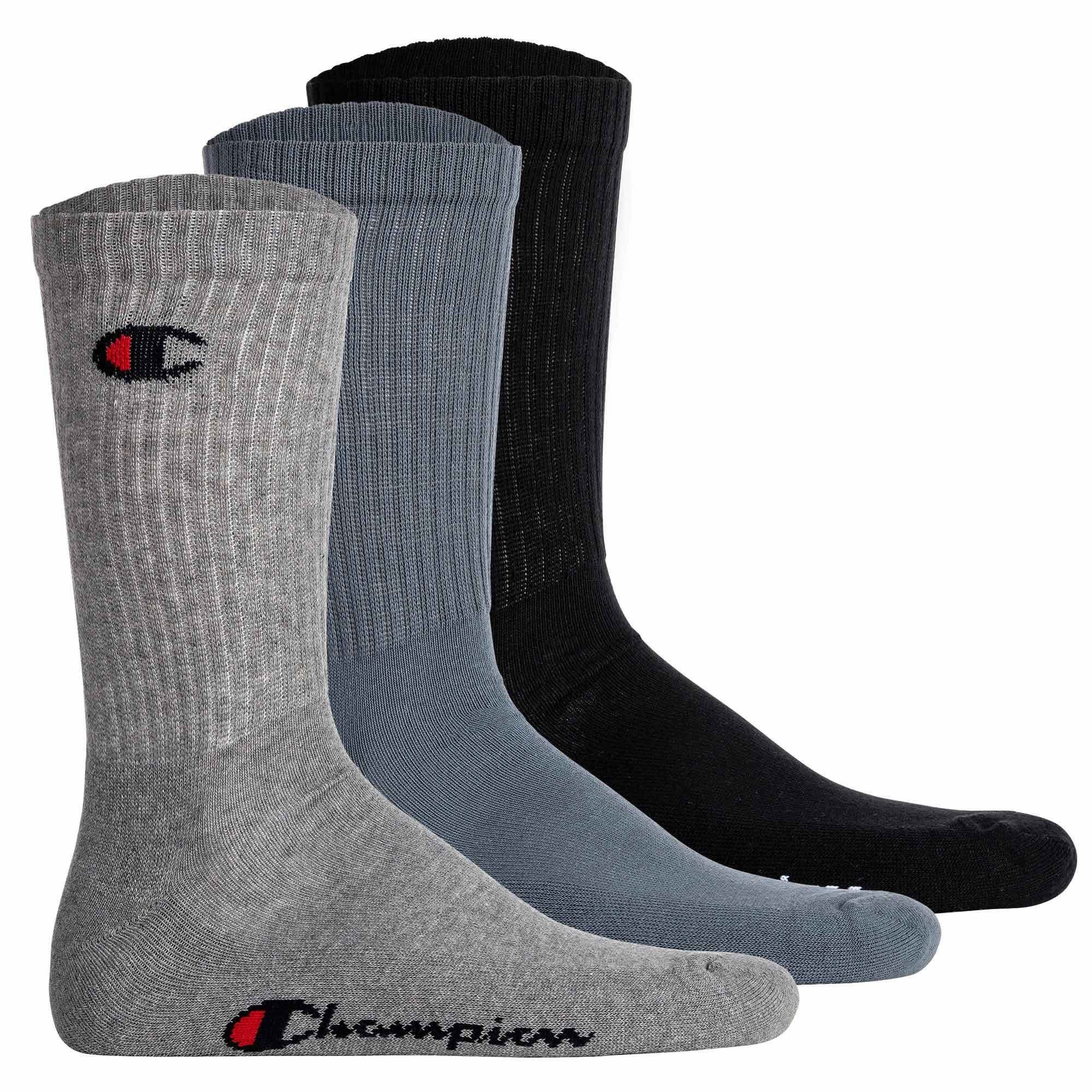 Champion Sportsocken Unisex Socken, 3 Paar - Crew Socken Basic Blaugrau/Grau/Schwarz