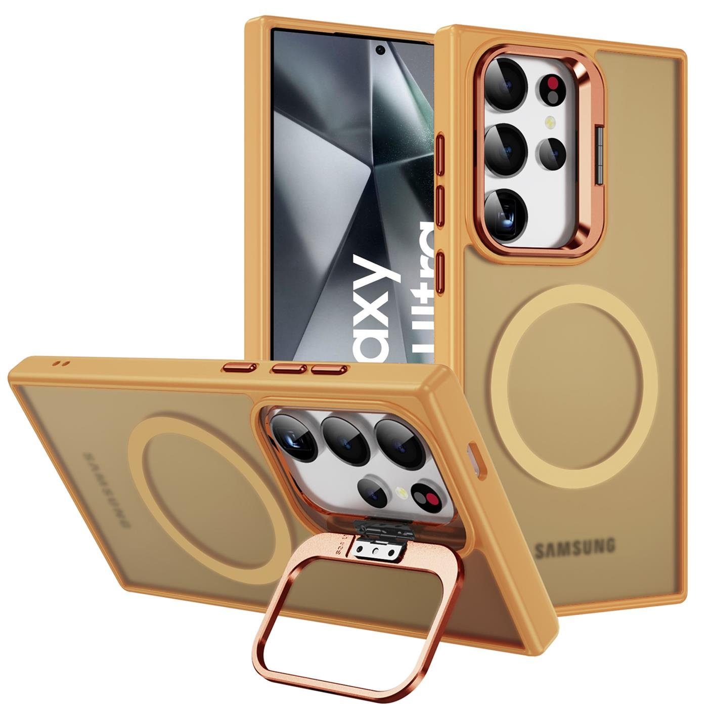 CoolGadget Handyhülle Hybrid Luxury Handy Case für Samsung Galaxy S24 Ultra 6,2 Zoll, Hülle Massiv Metallständer aufklappbar Schutzhülle für Magsafe Zubehör