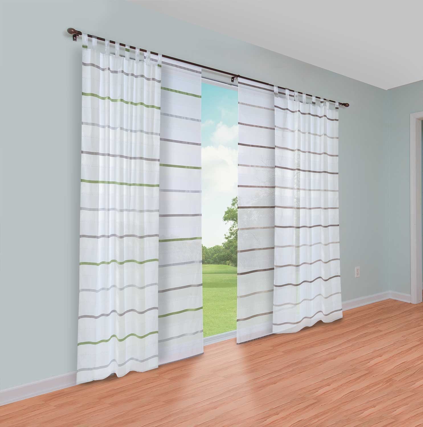 Vorhang BARUCH, Flächen, Grün, Grau, L 245 x B 60 cm, Home4You, Schlaufe,  halbtransparent