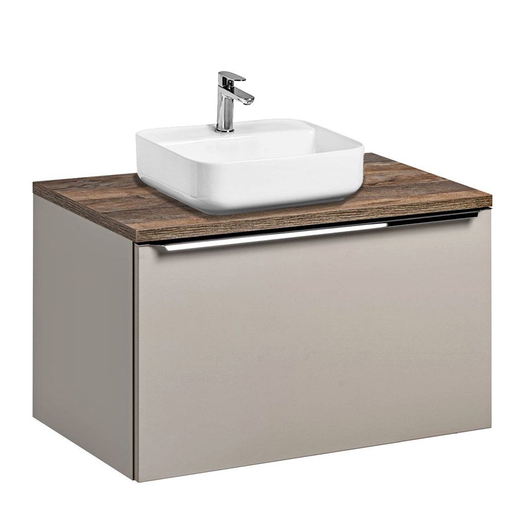 Lomadox Waschtisch PUEBLA-56-TAUPE, Vintage Eiche Keramikbecken günstig online kaufen