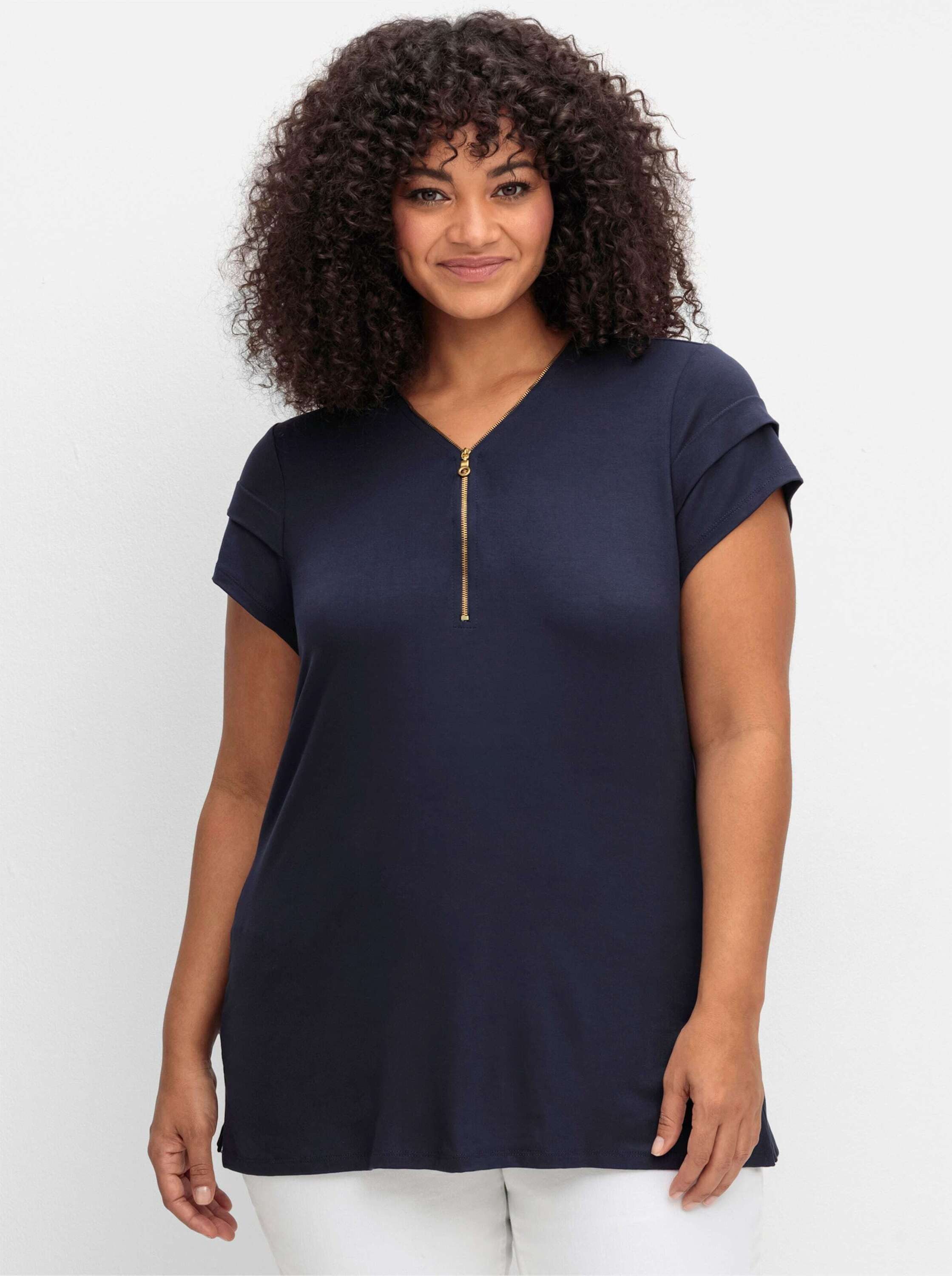 sheego by Joe Browns T-Shirt Shirt Kurzarm mit Zipper am V-Ausschnitt
