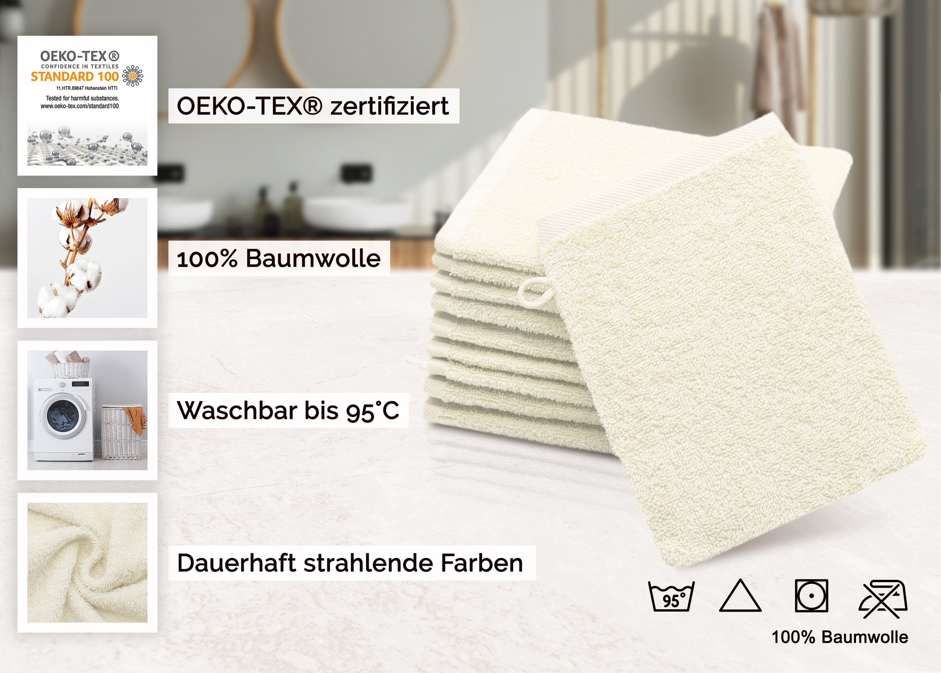 ZOLLNER Waschlappen Baumwolle, Hotelwäschespezialisten 100% (10-tlg), x 21 16 cm, karamel vom