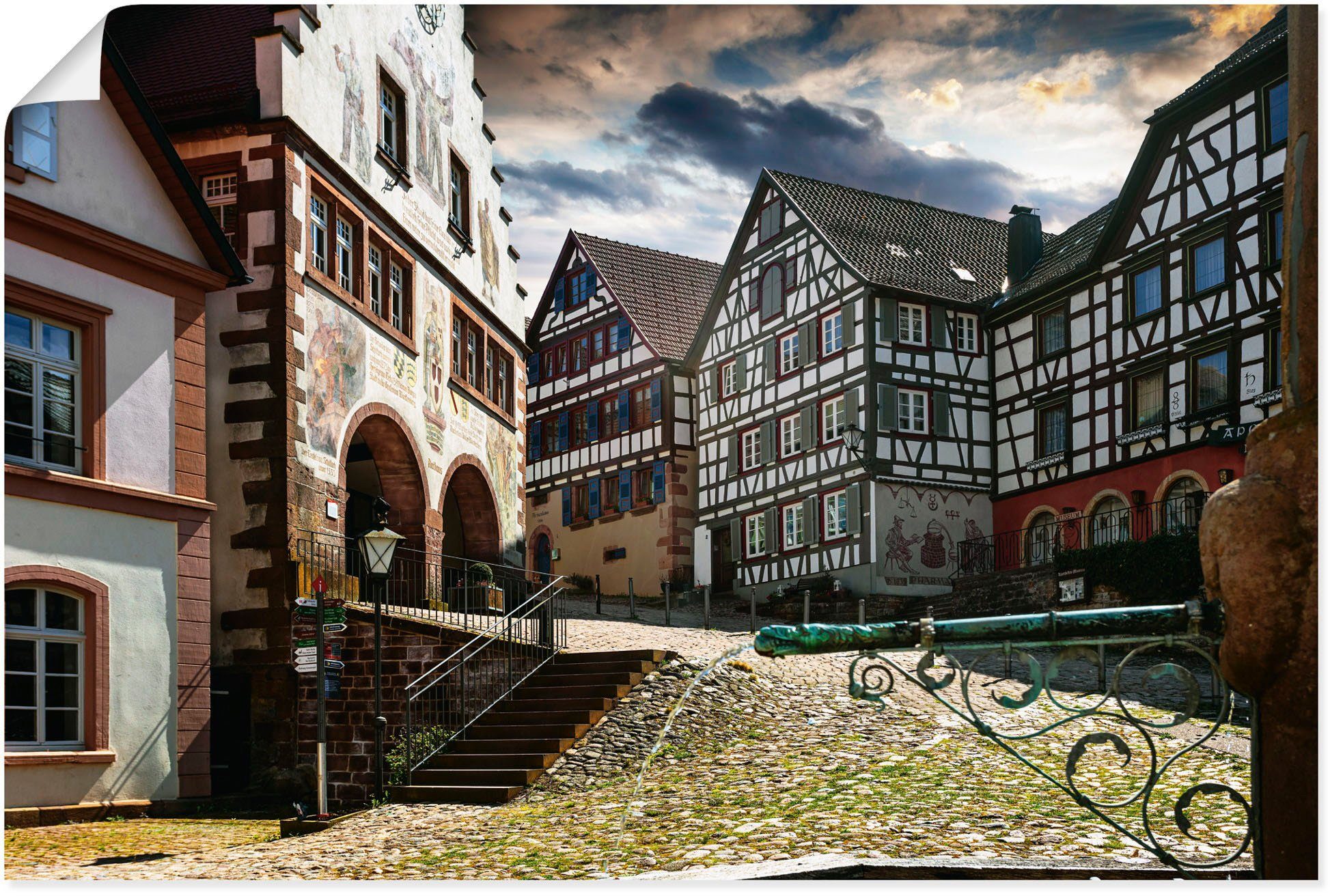 Artland Wandbild alter Leinwandbild, Marktplatz (1 Wandaufkleber in Schwarzwald, Alubild, St), Schiltach oder Gebäude Poster Größen als versch