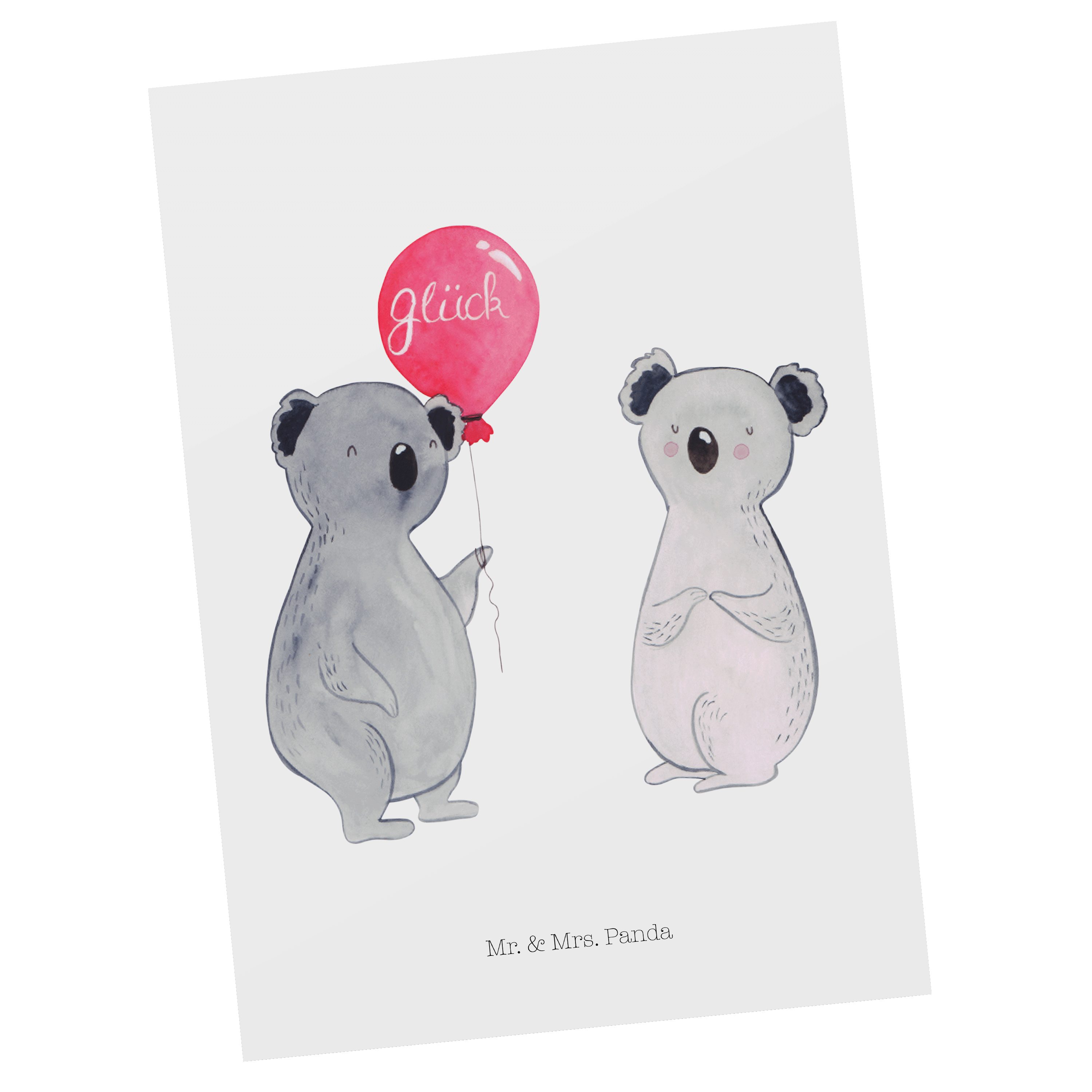 Mr. & Mrs. Panda Postkarte Koala Luftballon - Weiß - Geschenk, Einladungskarte, Grußkarte, Party | Grußkarten