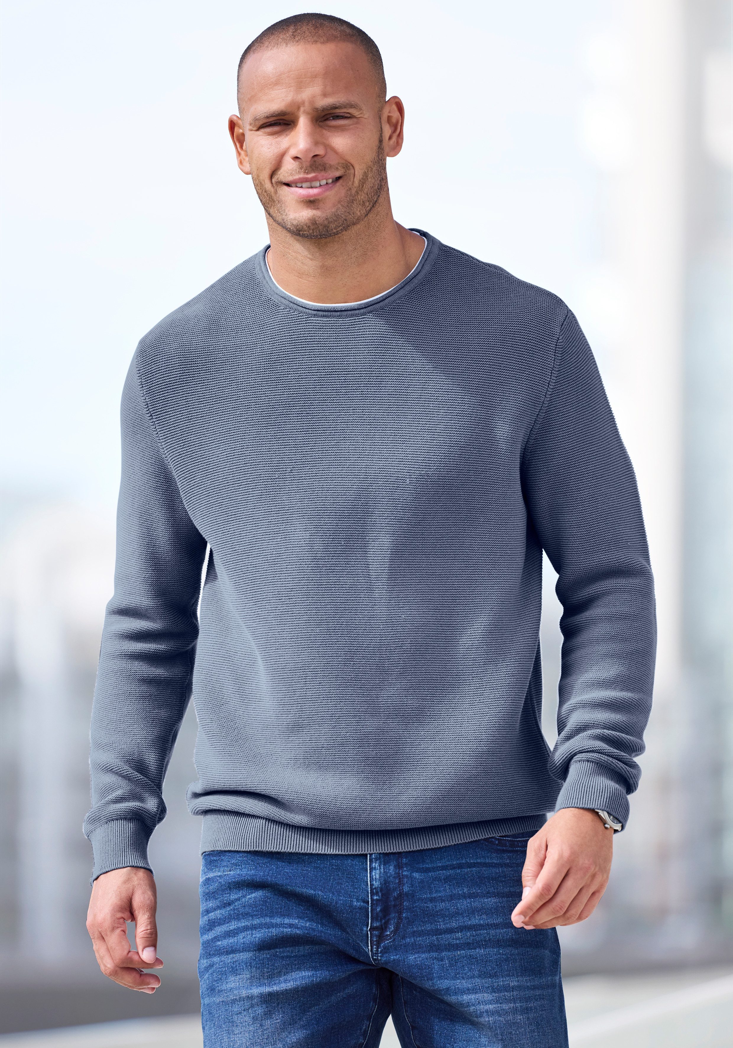 AUTHENTIC LE JOGGER Strickpullover mit Double-Layer Optik, Pullover aus reiner Baumwolle