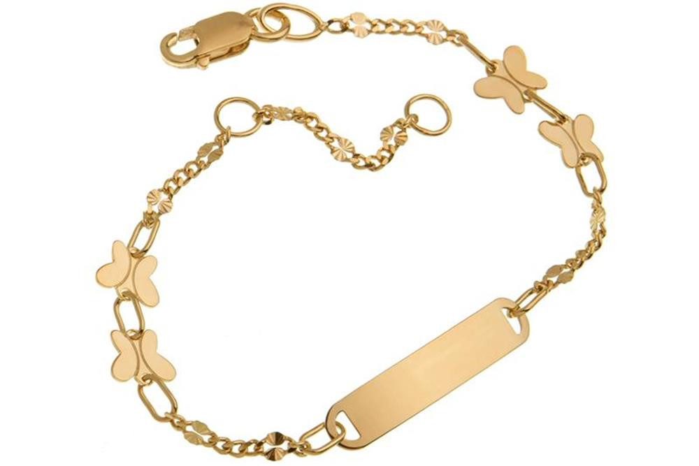 Silberkettenstore Goldarmband Kinder-Gravurarmband Butterfly - 375 Gelbgold, Länge wählbar