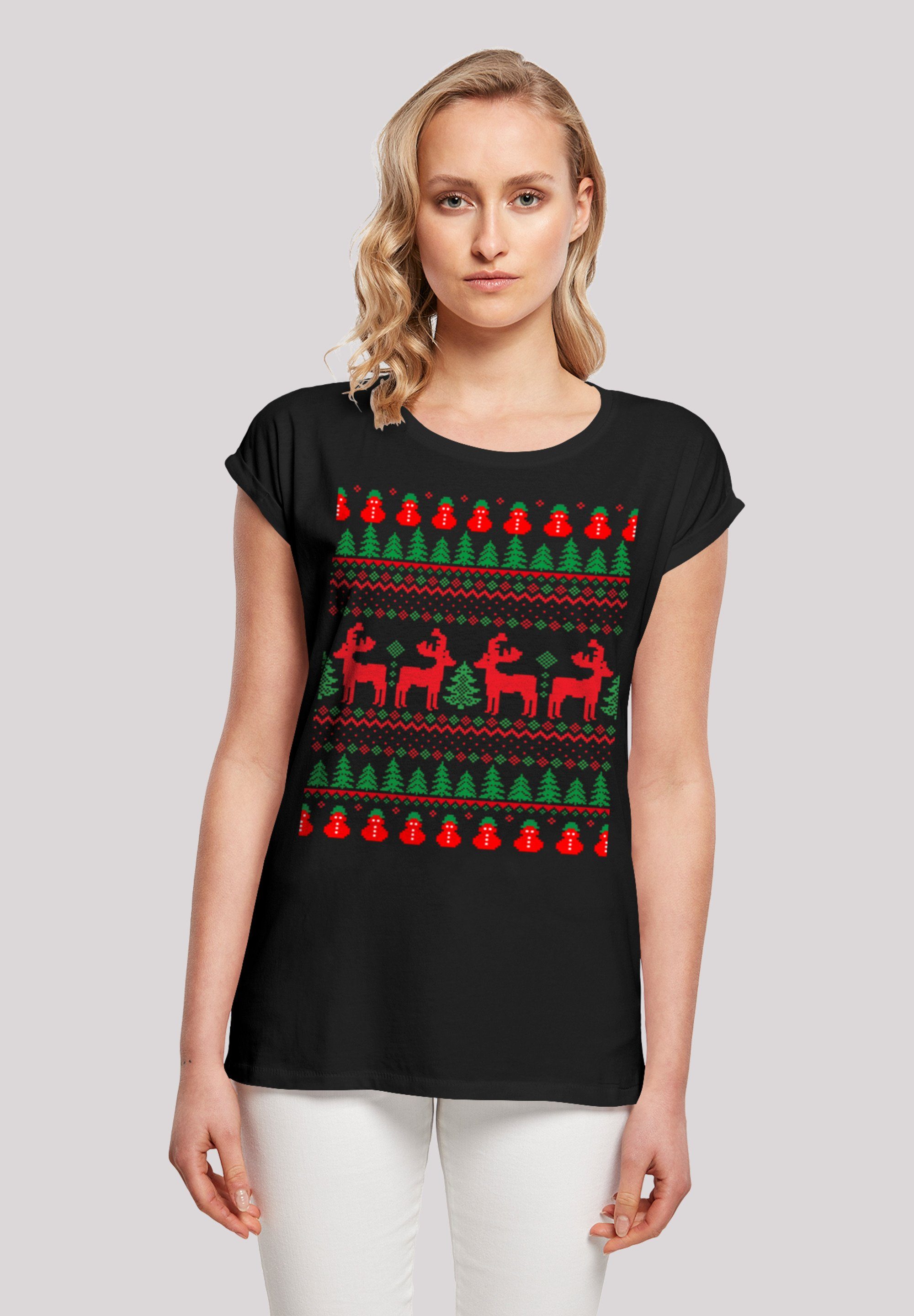 F4NT4STIC T-Shirt Christmas Reindeers Weihnachten Lässiges Print, Basic-Piece Muster für jeden Tag