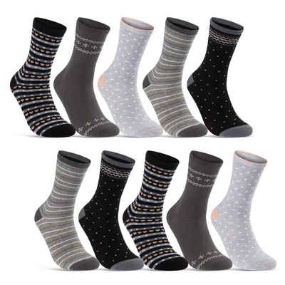 sockenkauf24 Basicsocken 10 Paar Damen Socken Mehrfarbig Streifen Punkte (34977/1, 35-38) Herzen Maritim Baumwolle