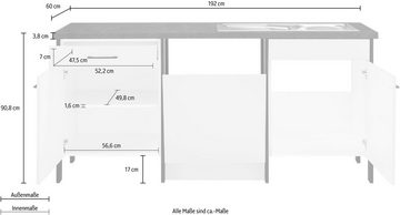 OPTIFIT Spülenschrank Tokio 192 cm breit, mit Stahlgestell, mit Vollauszug