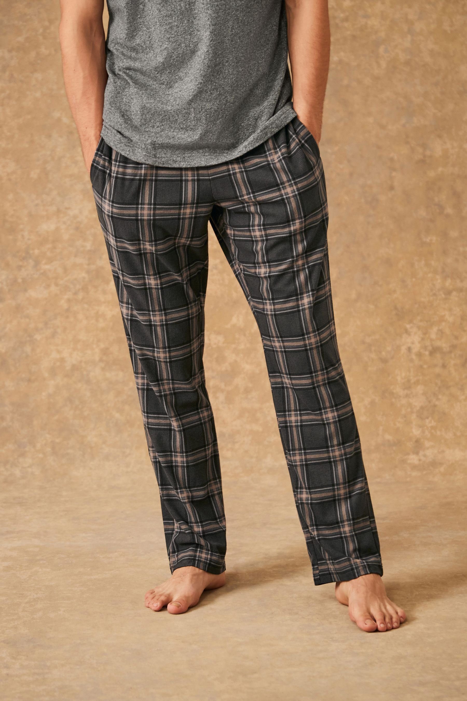 Next Bequemer Motionflex tlg) Check (2 Schlafanzug Pyjama Grey/Black